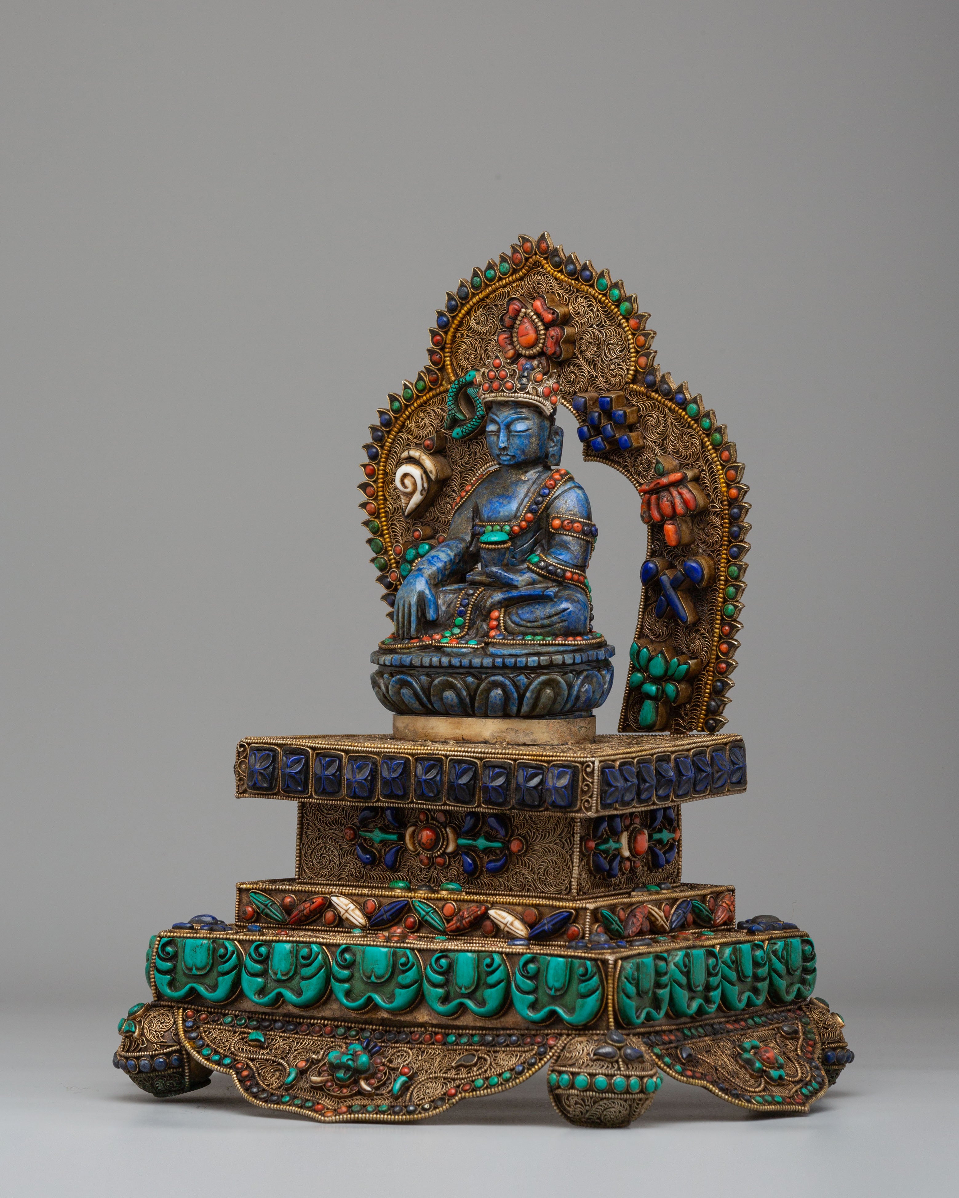 Shakyamuni Buddha on Throne Sculpture | Sacred Tibetan Artwork