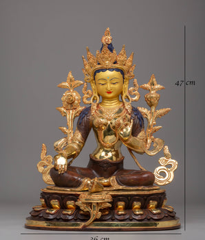 Handcrafted Copper Green Tara Statue | Spiritual Decor