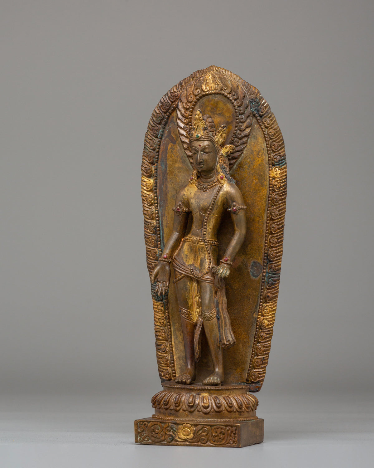 Standing Lokeshwor Statue for Meditation | Antique Copper Buddhist Sculpture