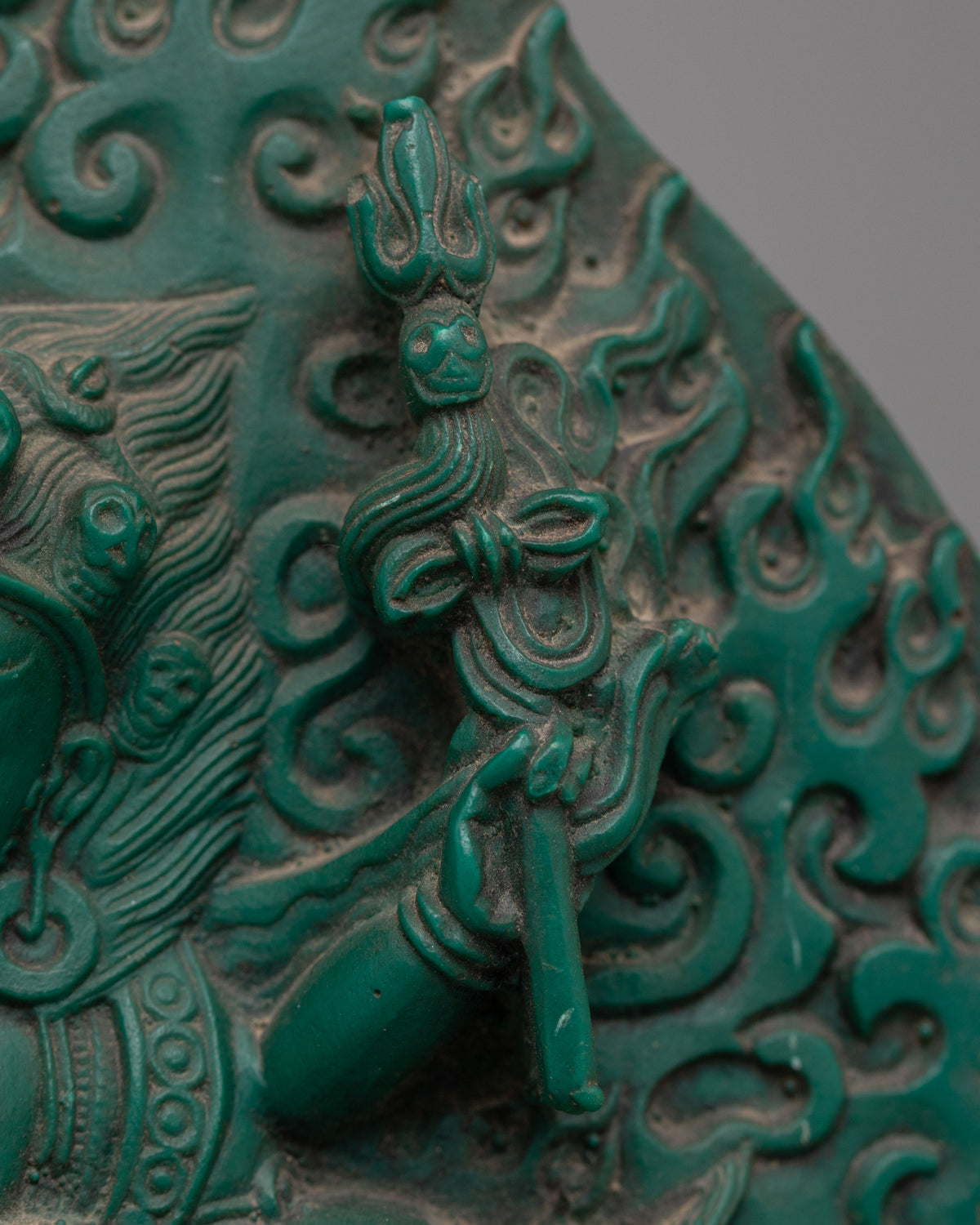 Sacred Six-Armed Mahakala Sculpture | Compressed Turquoise Buddhist Protector Statue