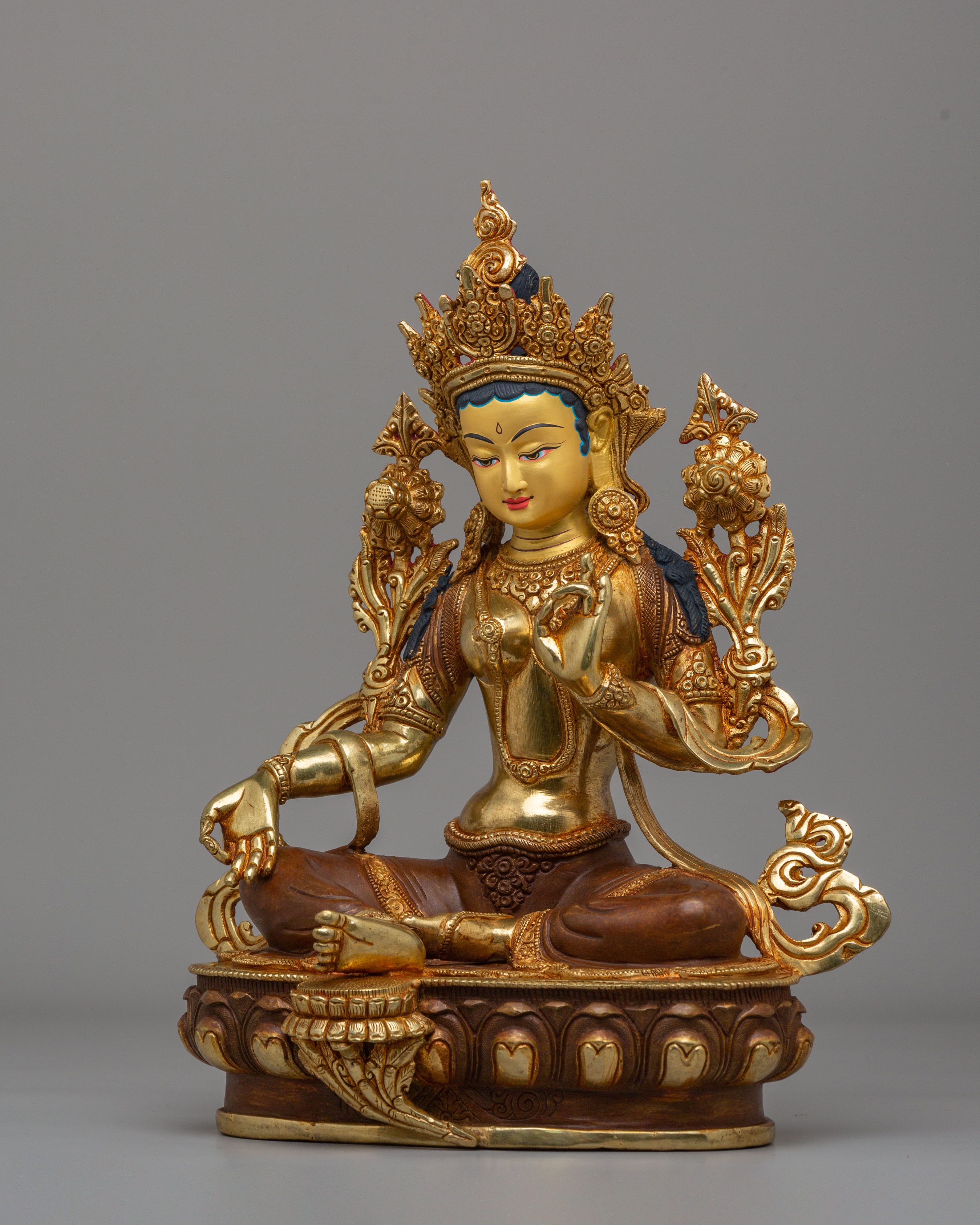 Handcrafted Green Tara Statue | Tibetan Buddhist Goddess Sculpture