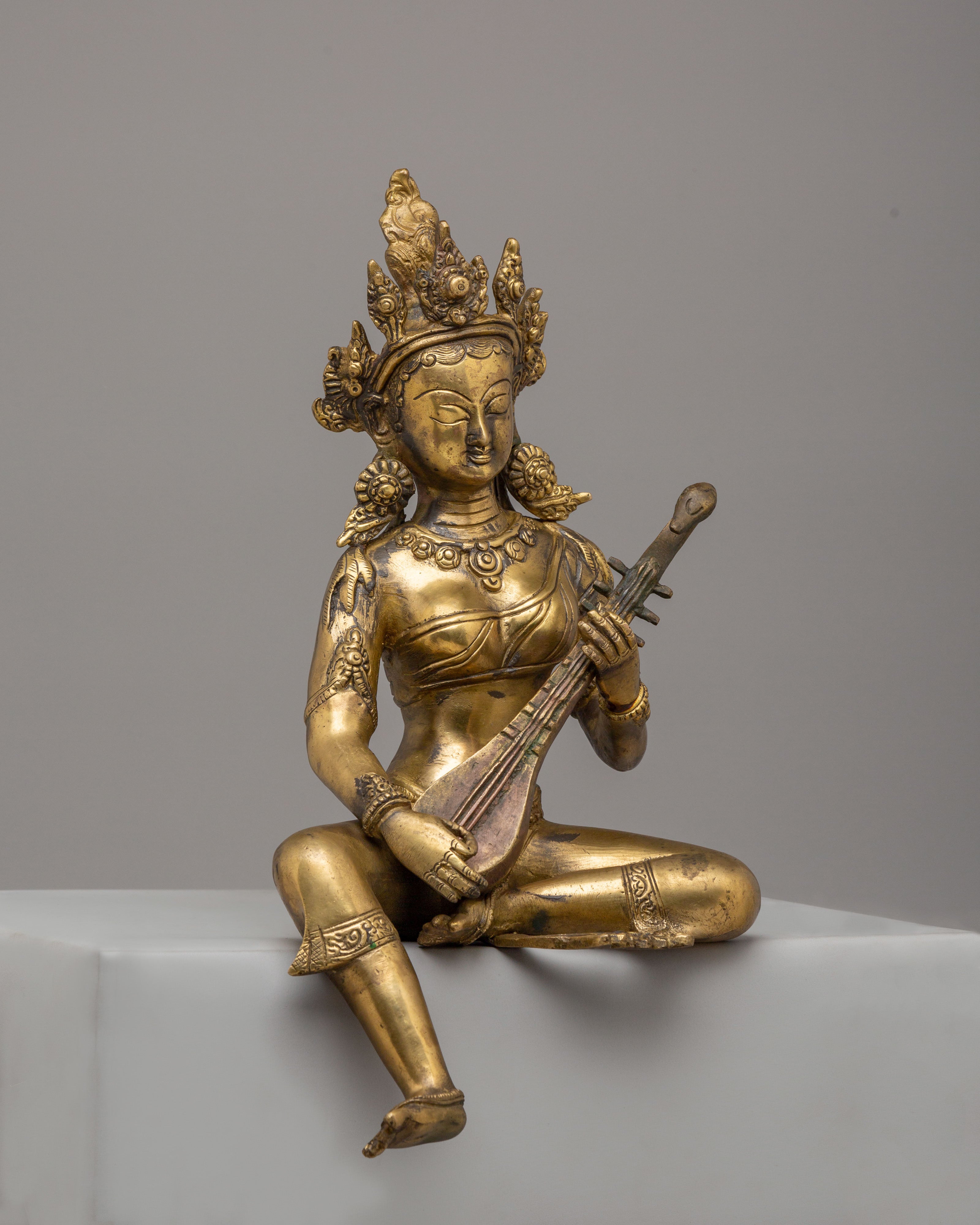 Saraswati Goddess Statue With Veena | Sacred Spiritual Home Decor