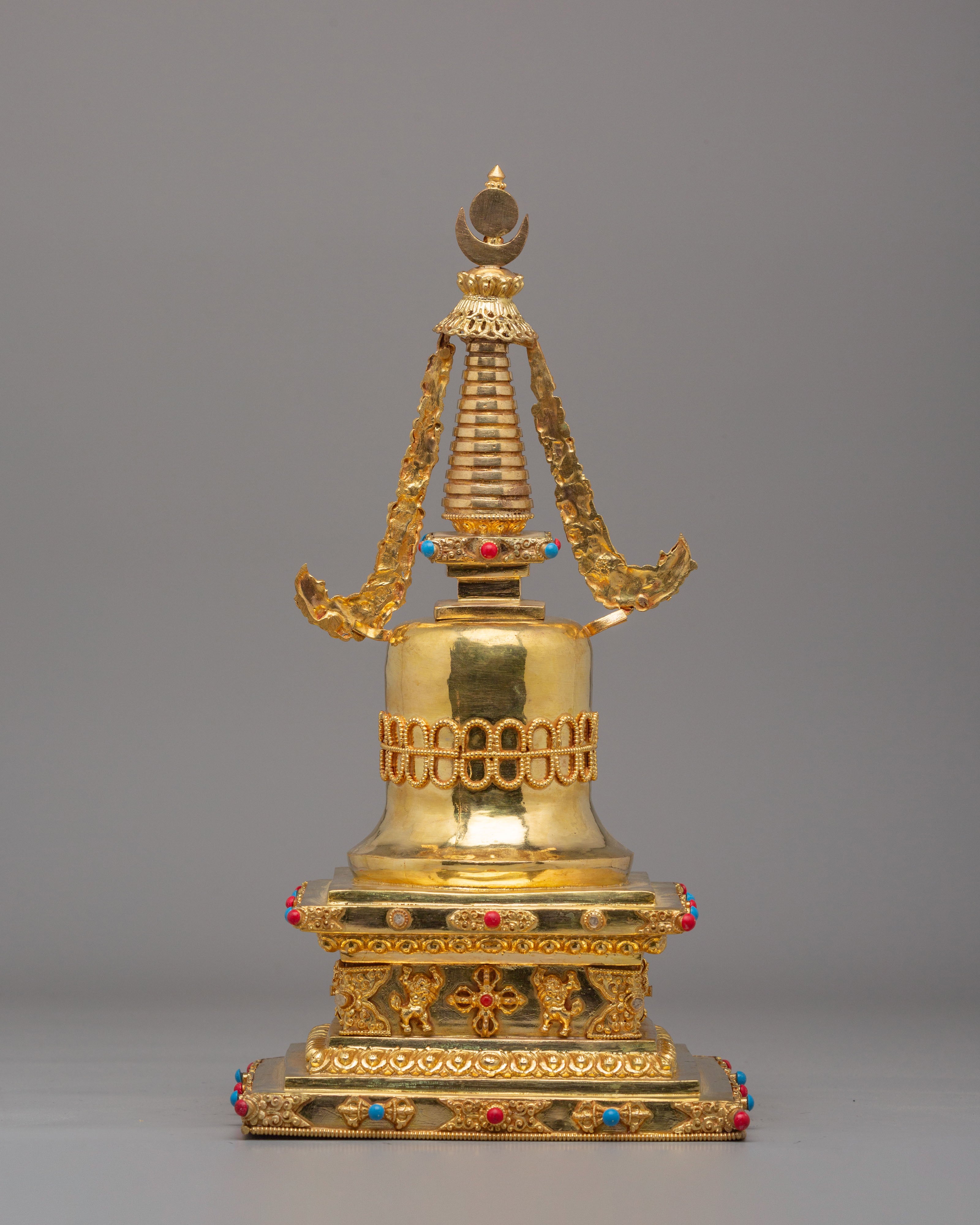 Handcrafted Gold Plated Parinirvana Stupa | Tibetan Sacred Symbol