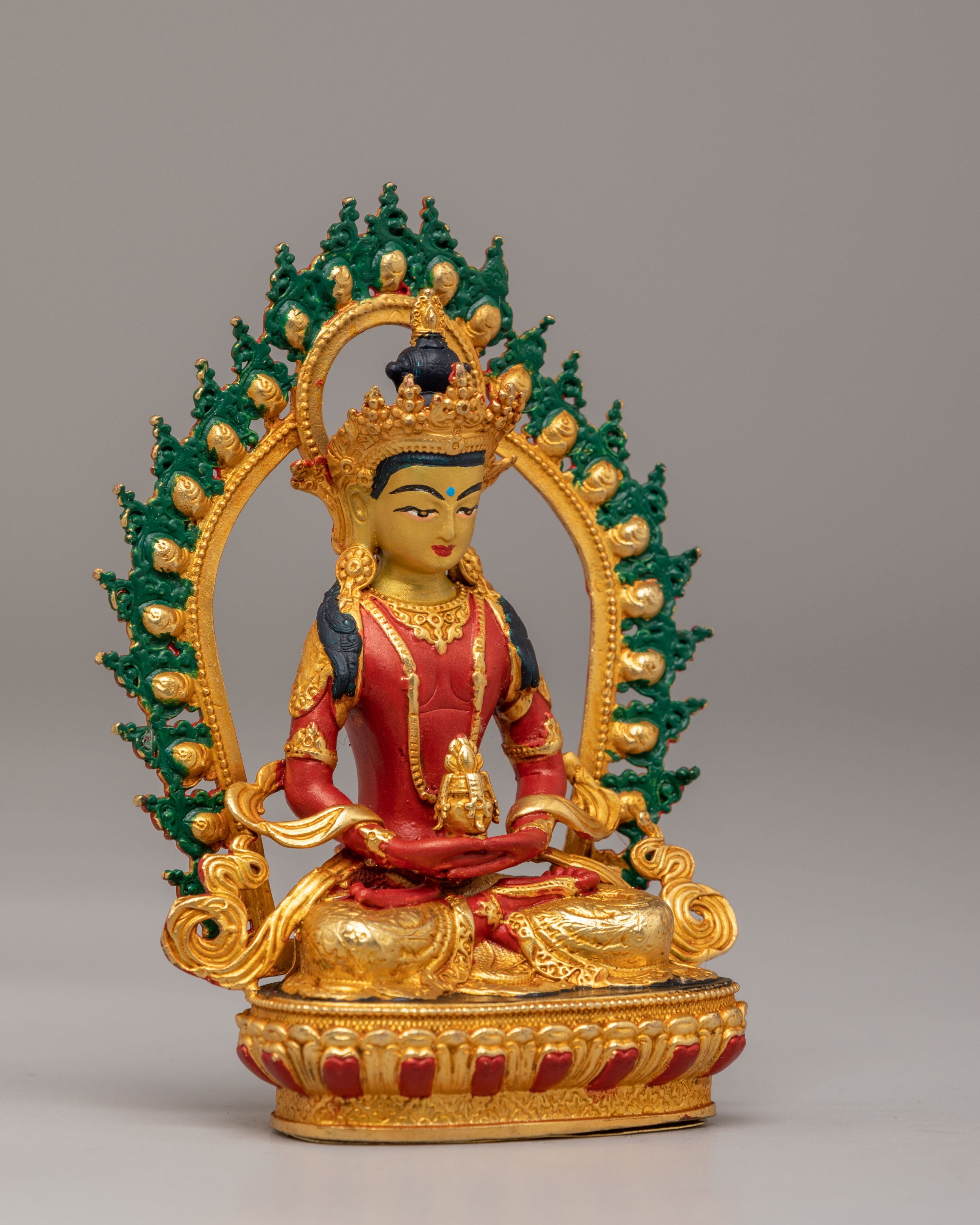 Handmade Amitayus Long Life Buddha Statue | 24K Gold Plated Buddhist Decor