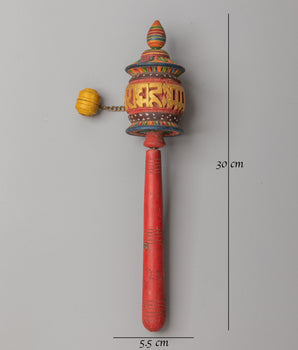 Handmade Wooden Buddhist Prayer Wheel | Tibetan Mantra Spinner