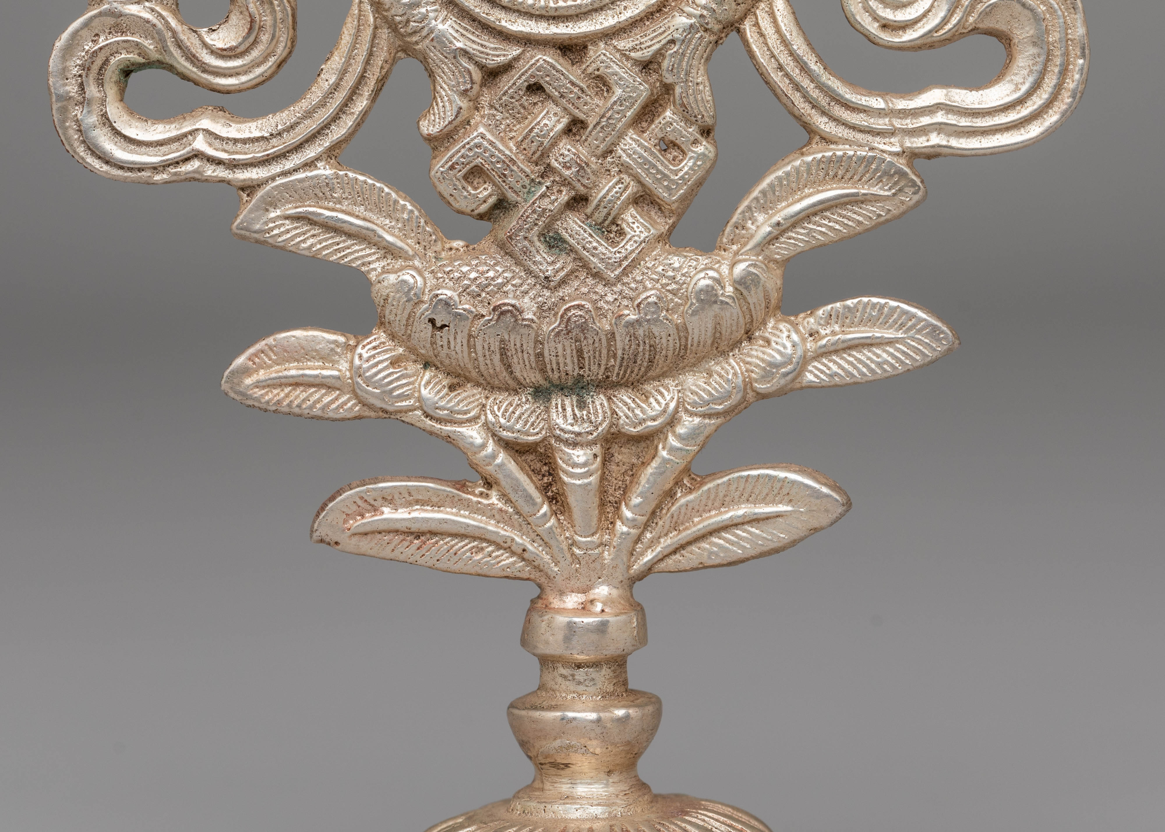 Handcrafted Silver Auspicious Symbol | Tibetan Ritual Decor