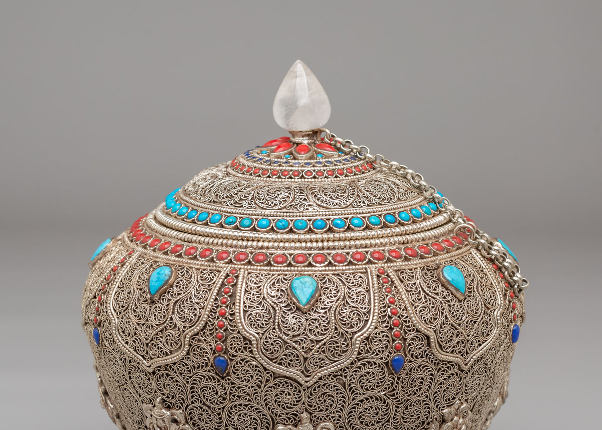 Sacred Tibetan Ritual Rice Pot | Spiritual Offering Vessel