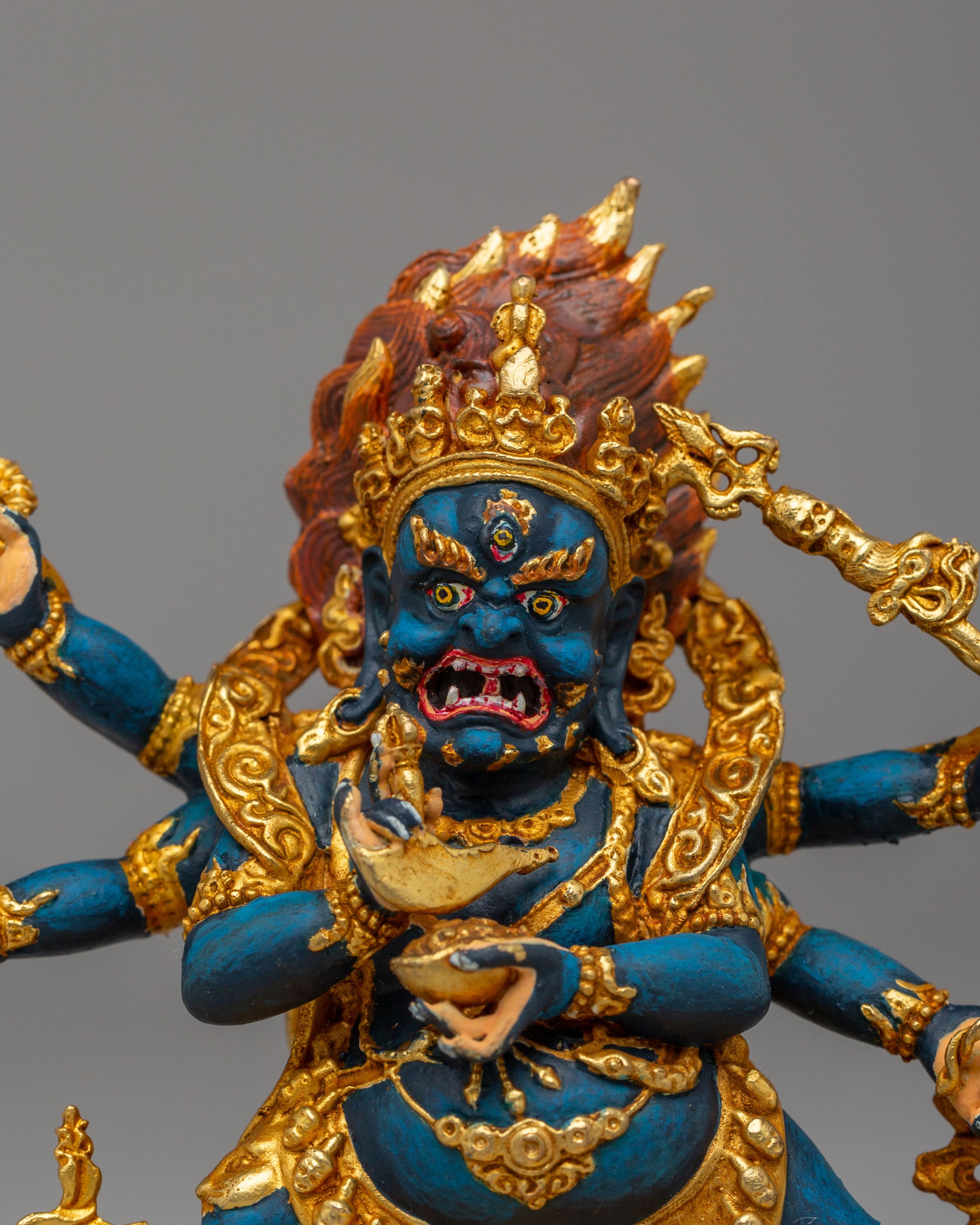 Sacred Six-Armed Mahakala Statue | Traditional Tibetan Buddhist Artwork