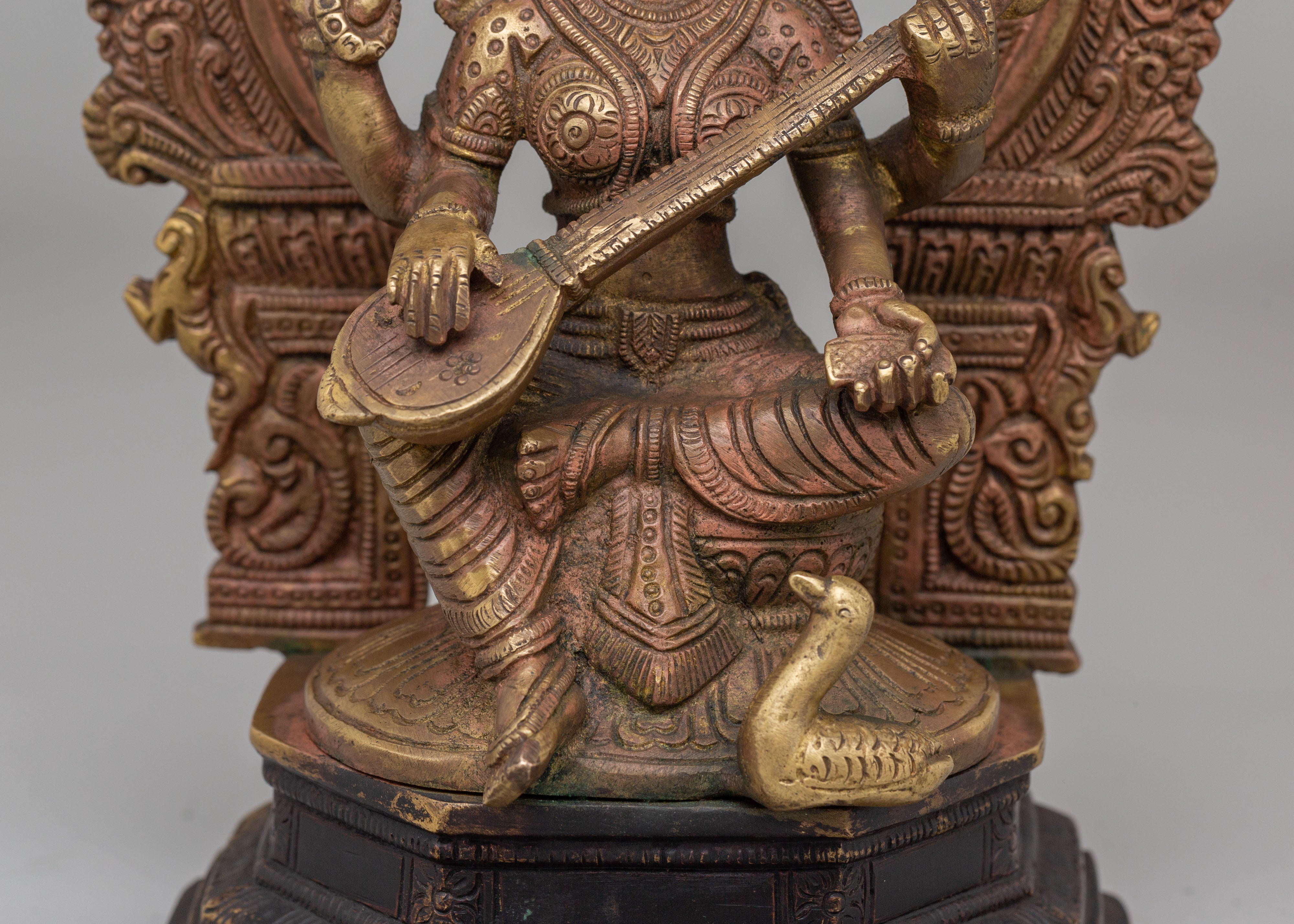 Handcrafted Saraswati Statue for Altar | Sacred Hindu Deity Idol