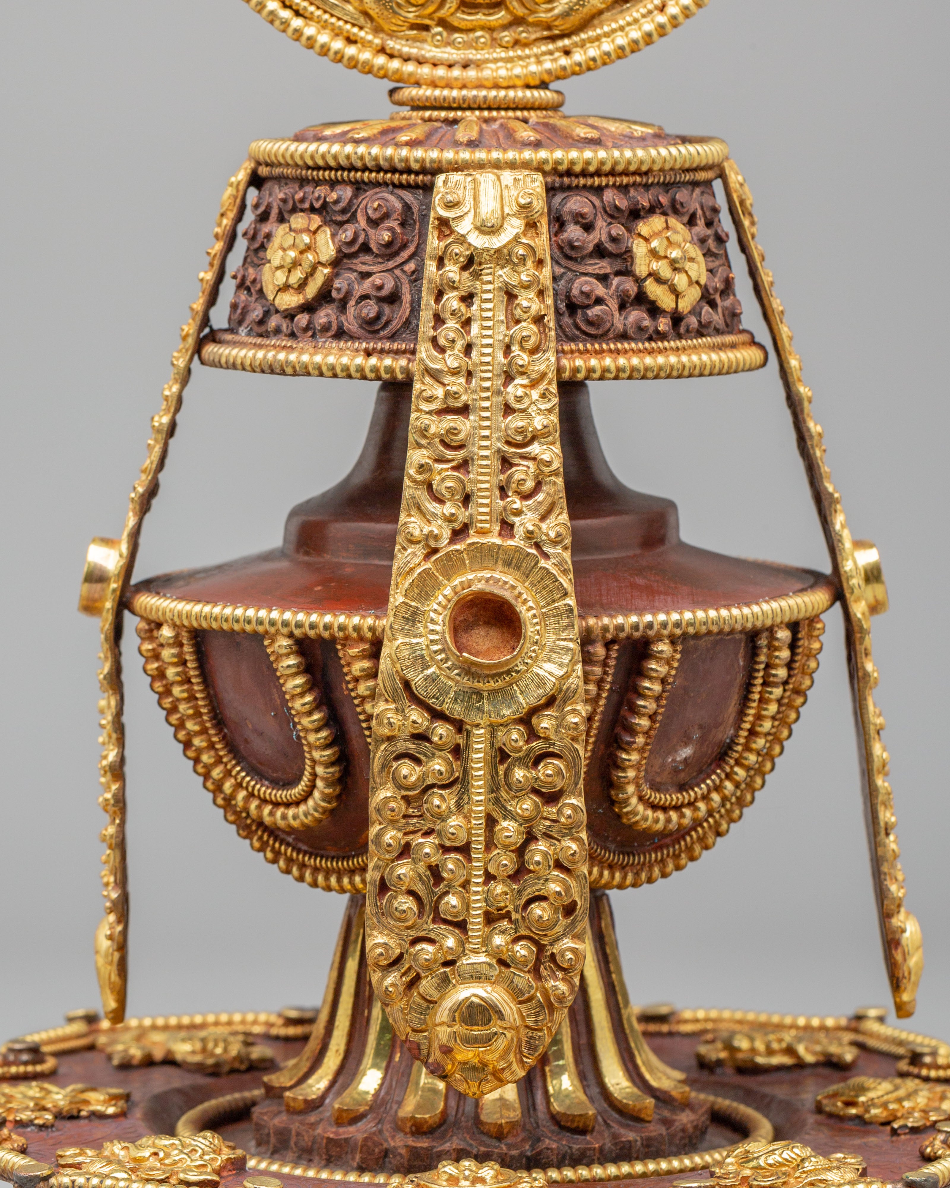 Sacred Tibetan Long-Life Vase | Gold Plated Copper Buddhist Altar Vessel