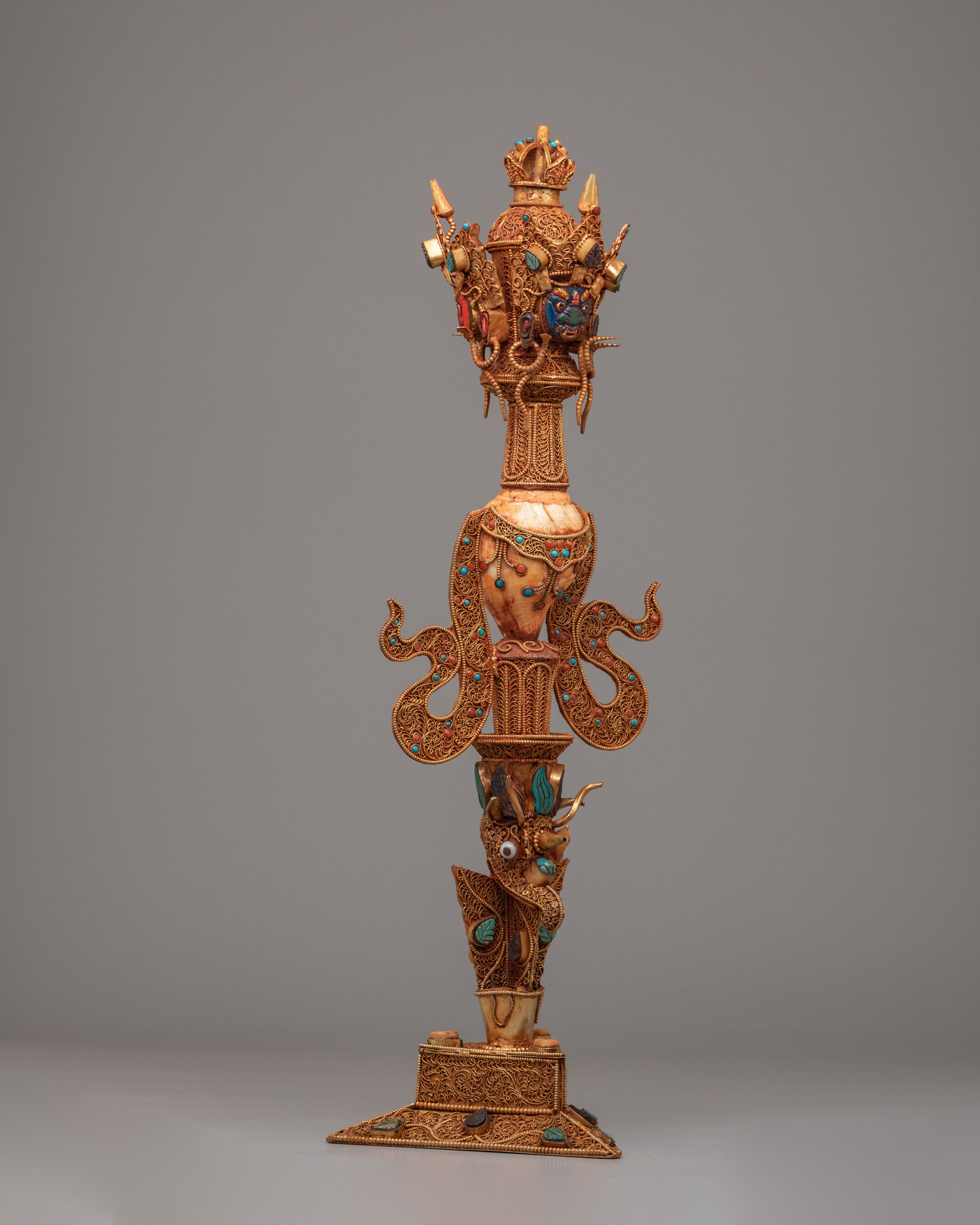 Handcrafted Himalayan Phurba for Ritual | Tibetan Dagger with Bone Carvings