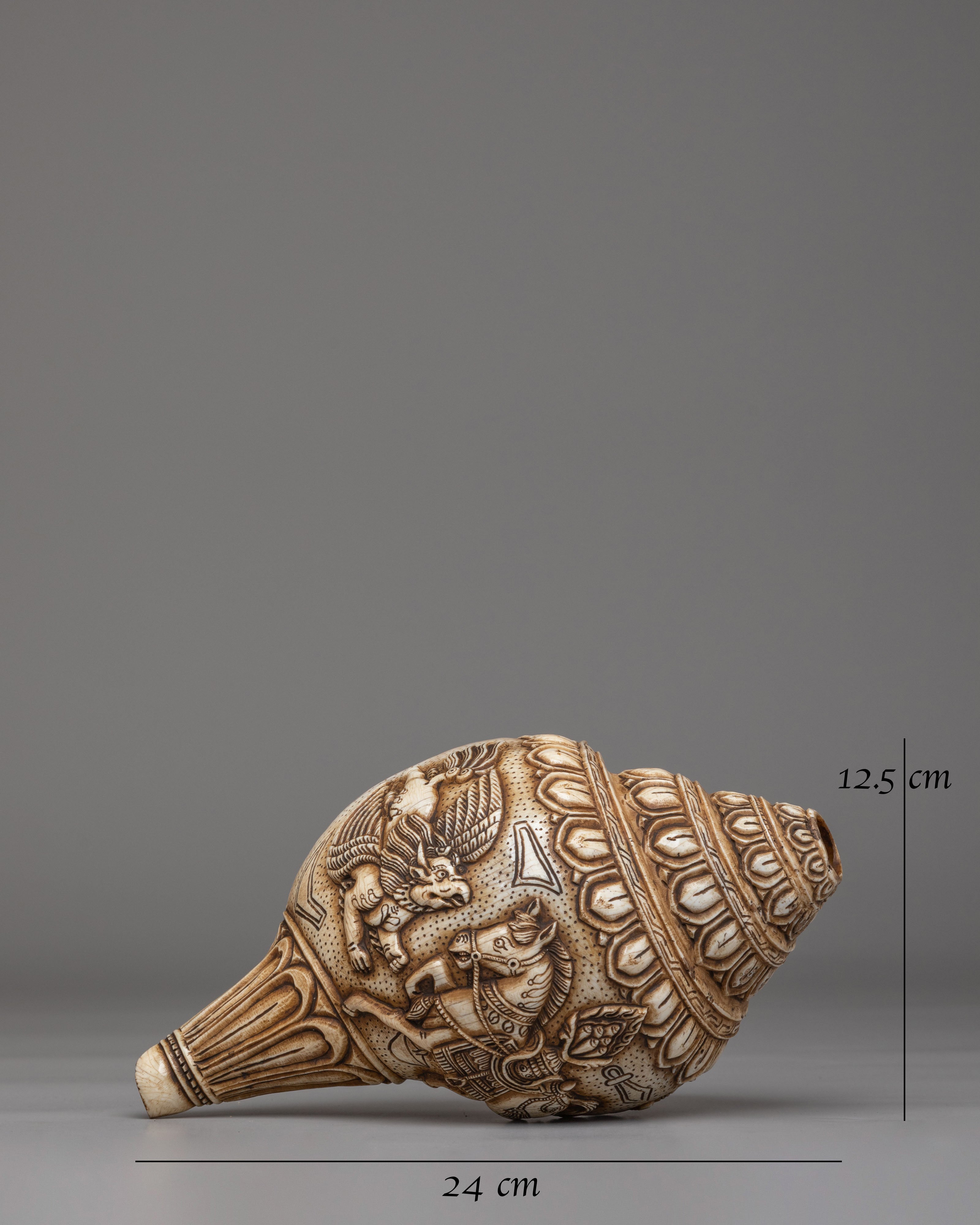 Handcarved Ritual Conch | Sacred Buddhist Artifact
