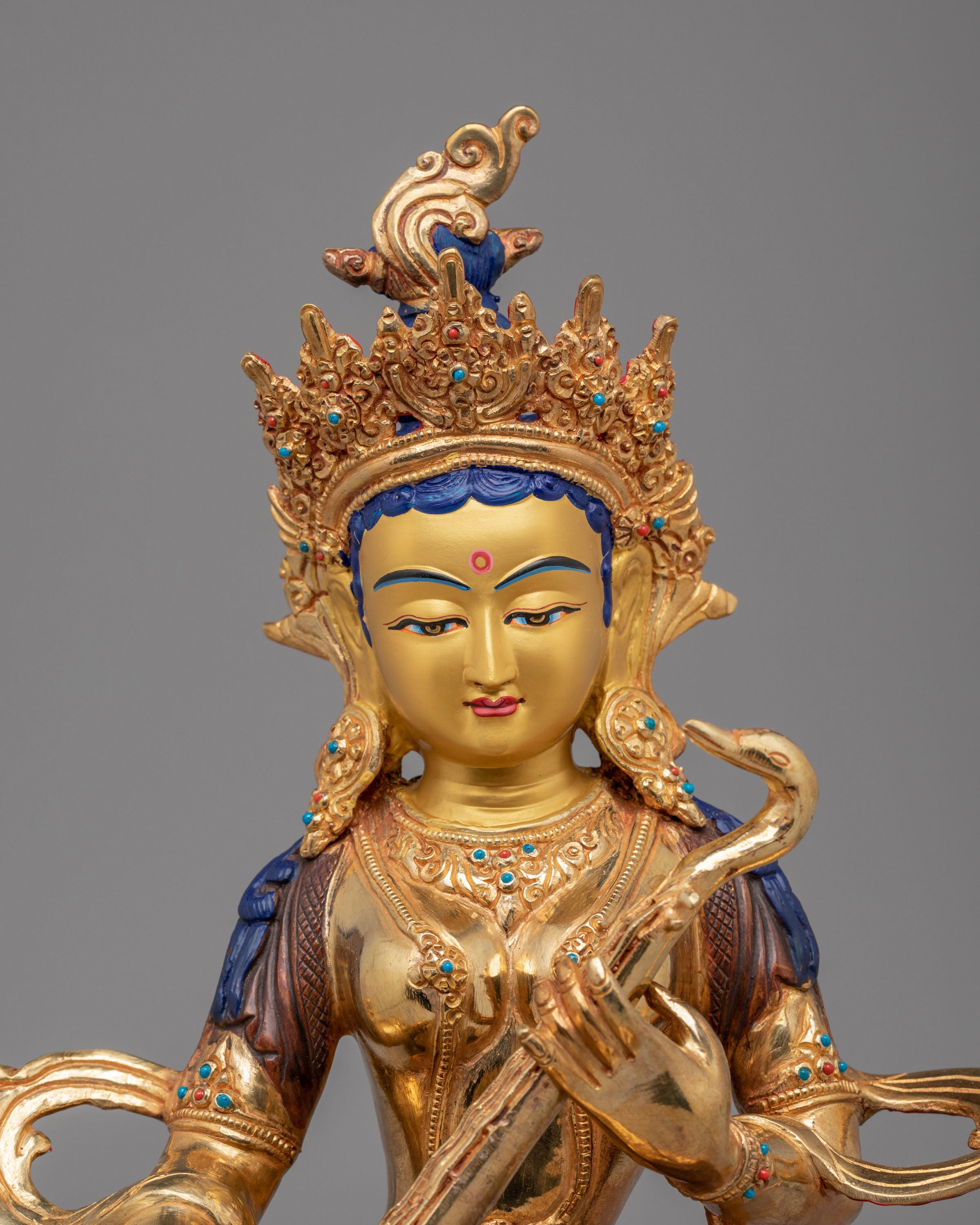 Saraswati Statue for Wisdom | 24K Gold Plated Copper Saraswati