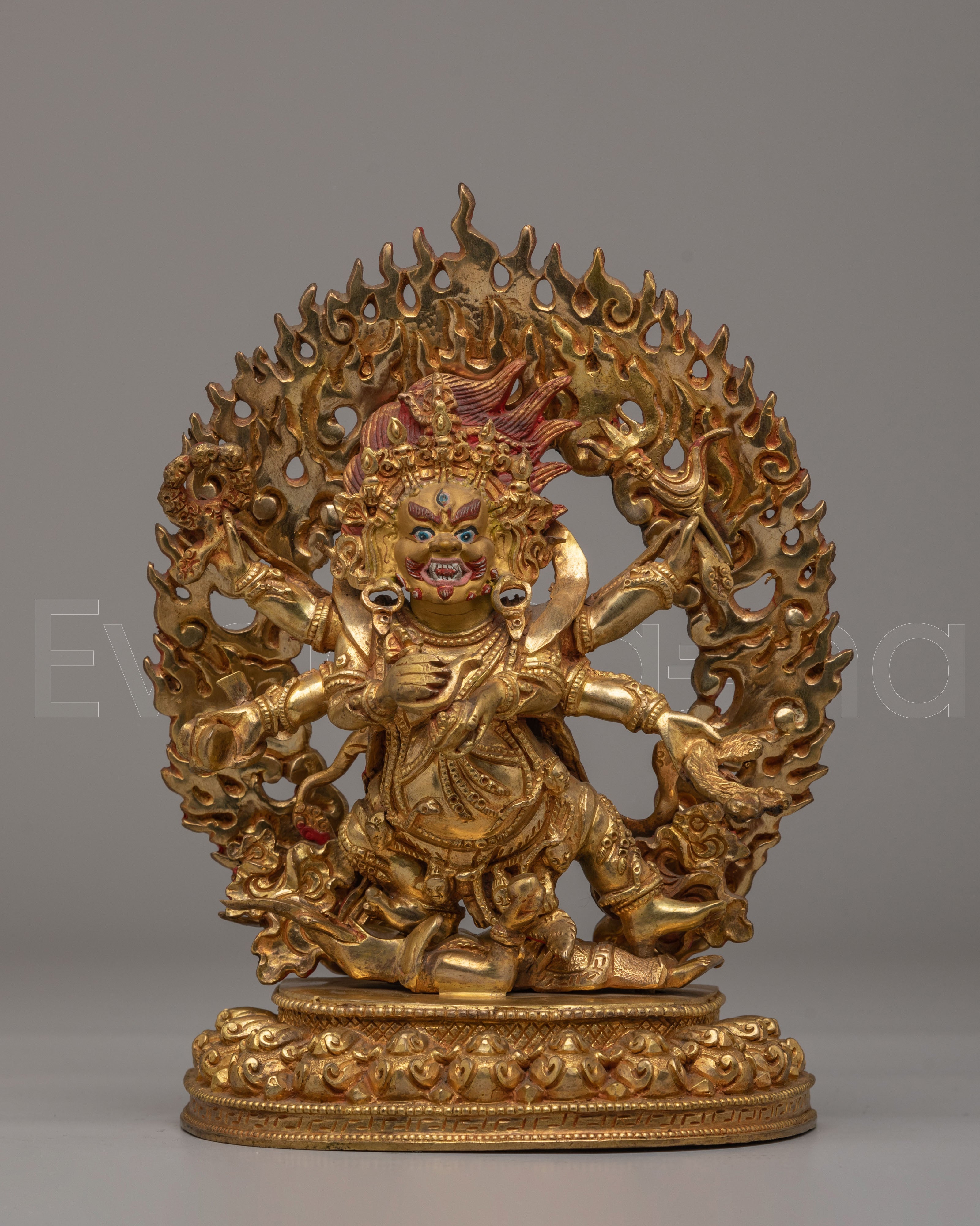 Handcrafted Six-Armed Mahakala Statue | Tibetan Protector Deity