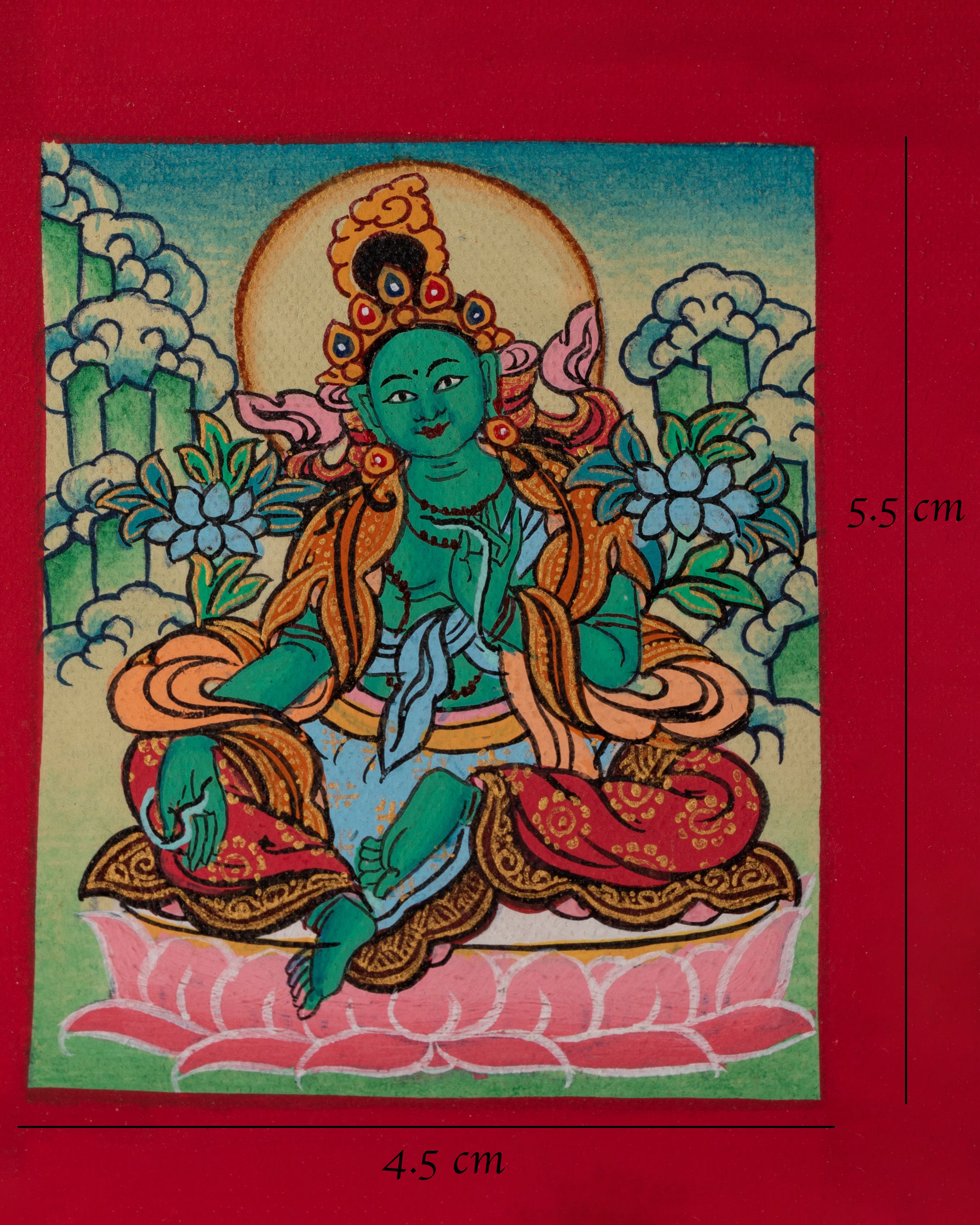 Traditional Green Tara Thangka for Locket | Sacred Buddhist Art