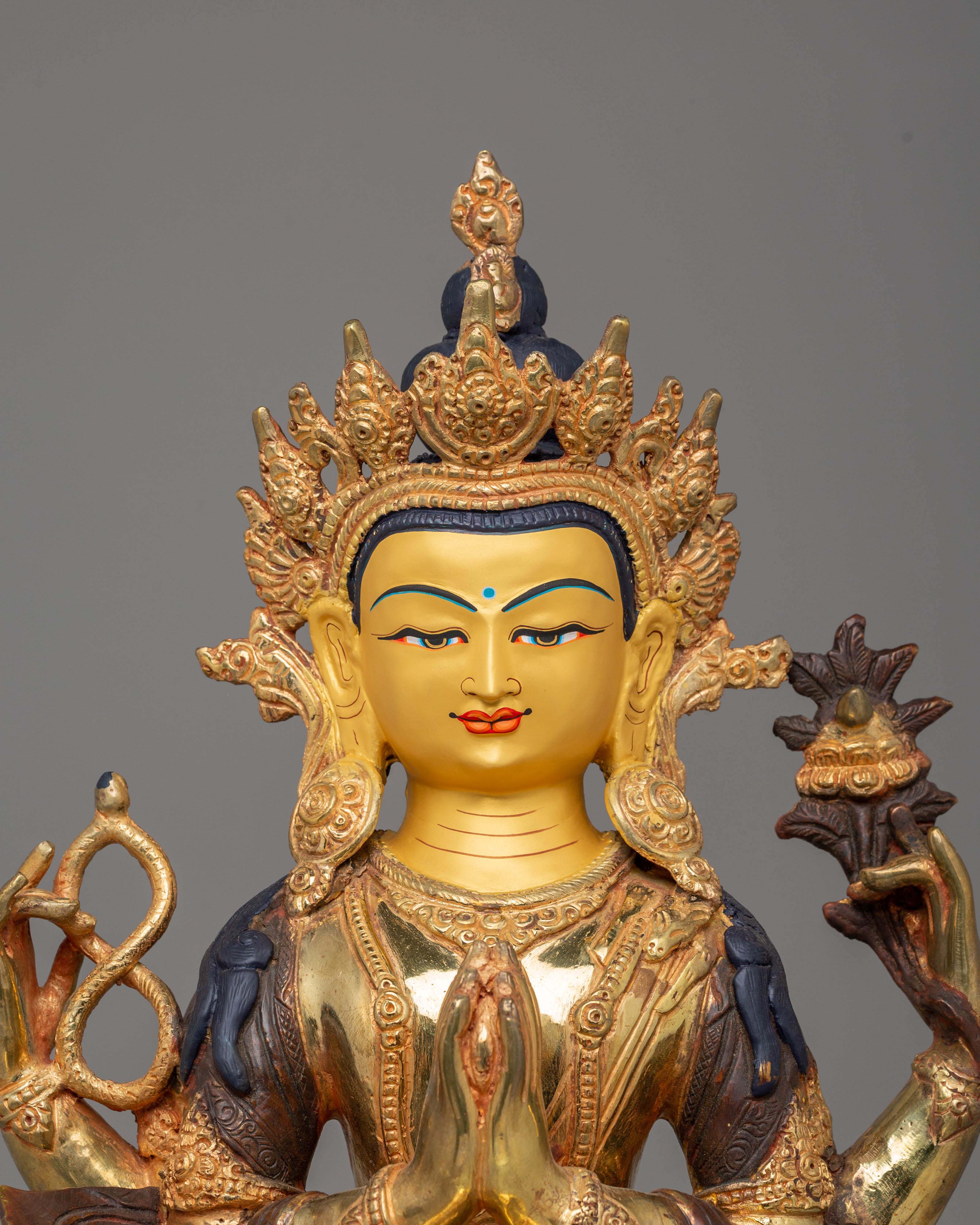 Chenrezig Meditation Statue | 24K Gold Gilded Avalokiteshvara Buddhist Sculpture