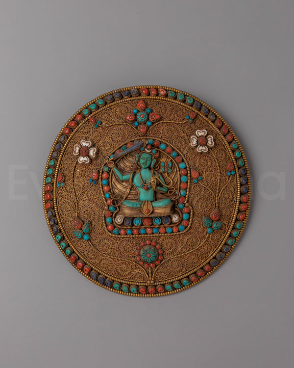 Sacred Tibetan Manjushri Wall Hanging | Buddhist Copper Art