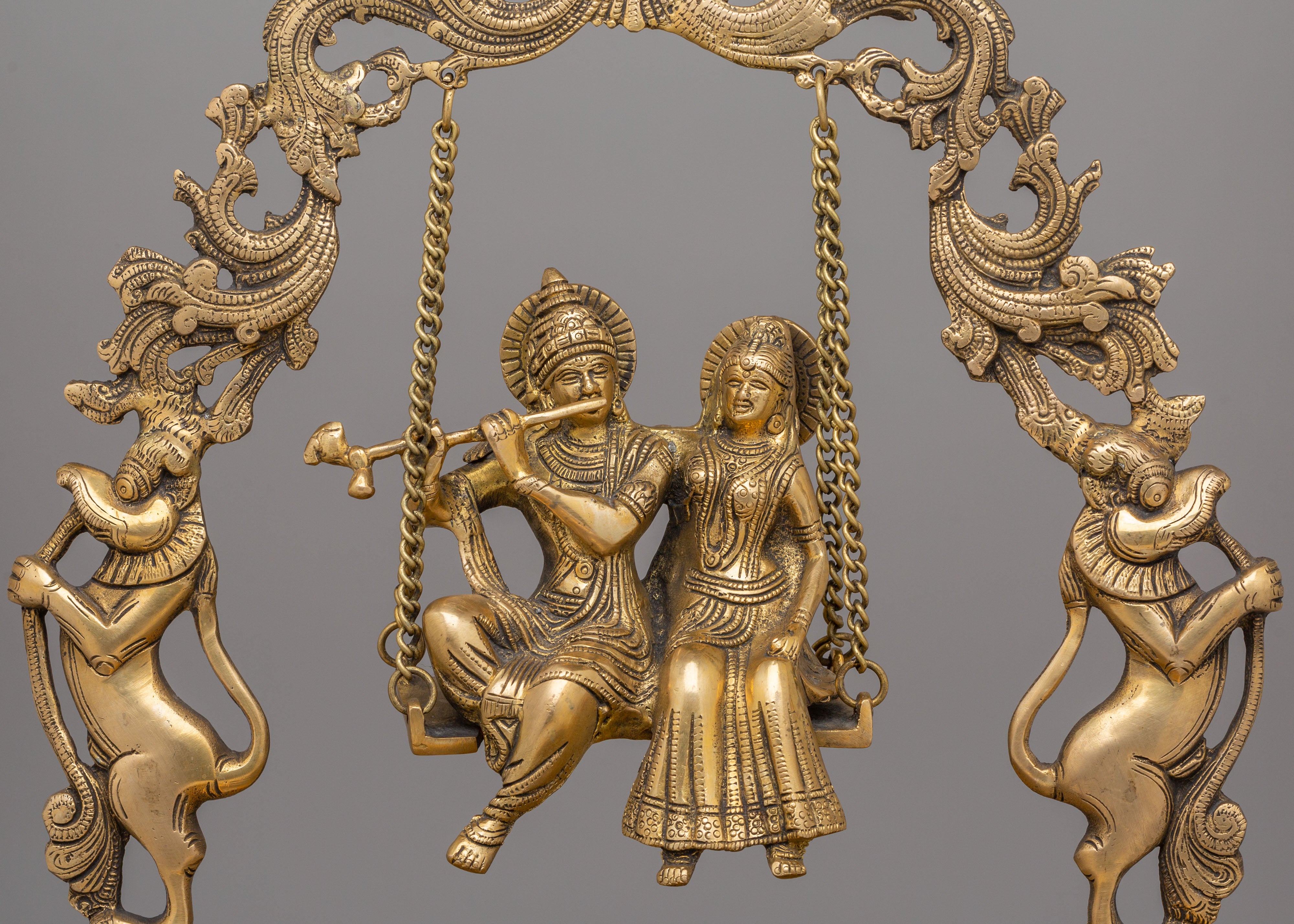 Radha Krishna Jhoola Urli | Decorative Brass Swing Url Bowl
