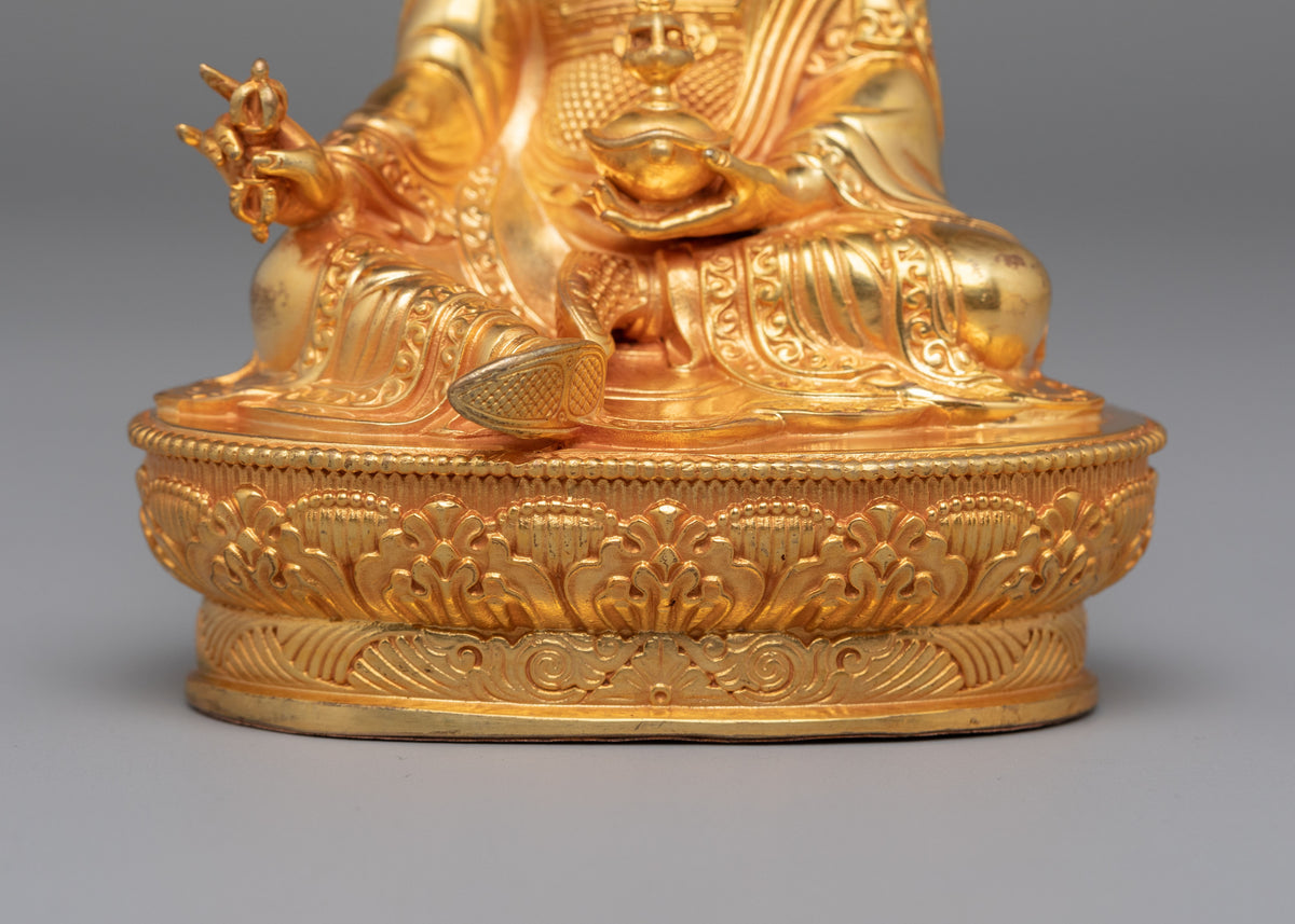 Machine Made Padmasambhava Statue | 24K Gold Plated Copper Buddhist Sculpture