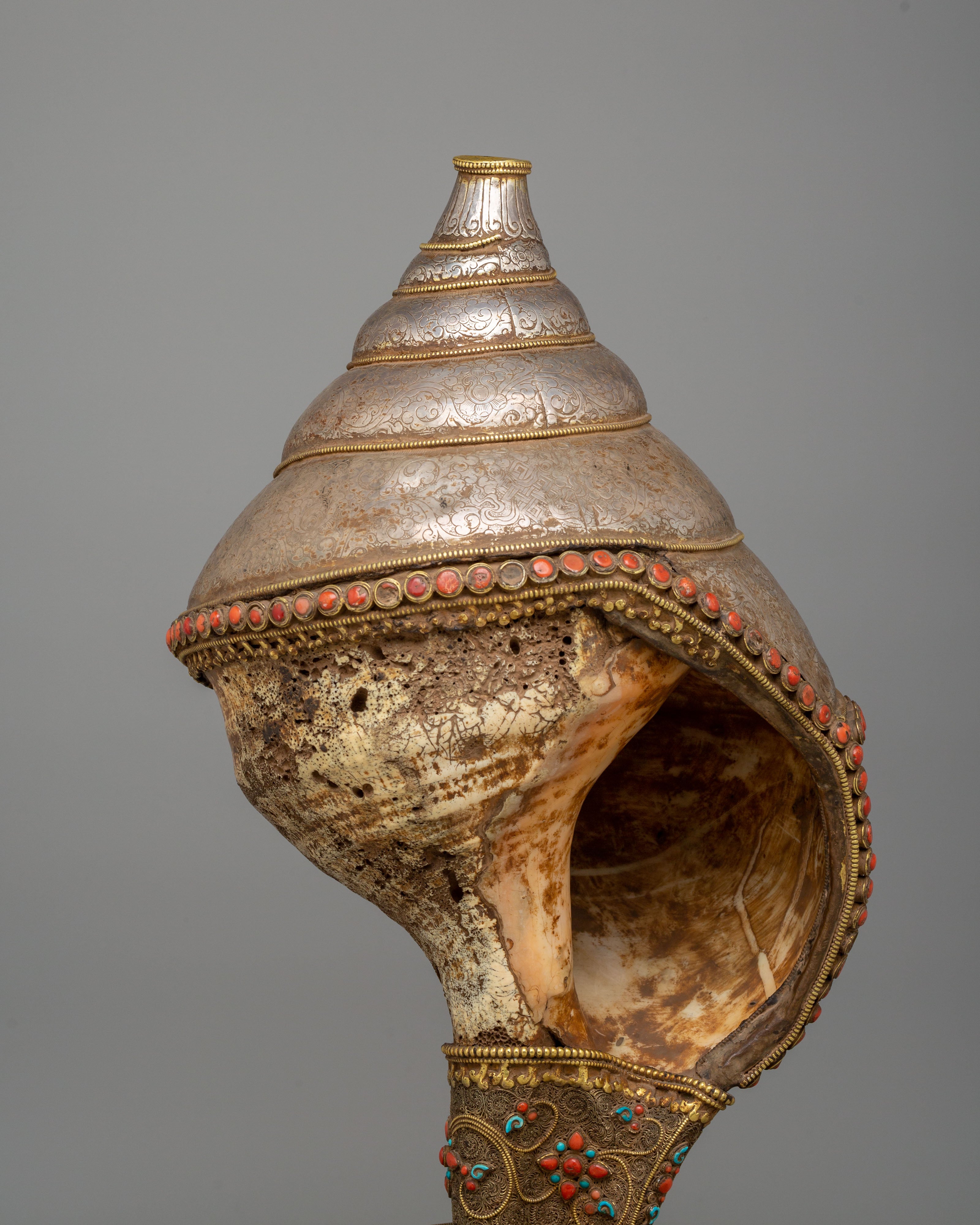 Handmade Decorative Sankha with Base | Antique Conch Shell Spiritual Decor