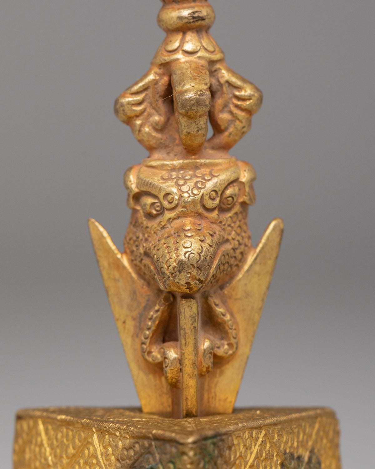 Ceremonial Hayagriva Deity Phurba | Gold Polished Copper Ritual Implement