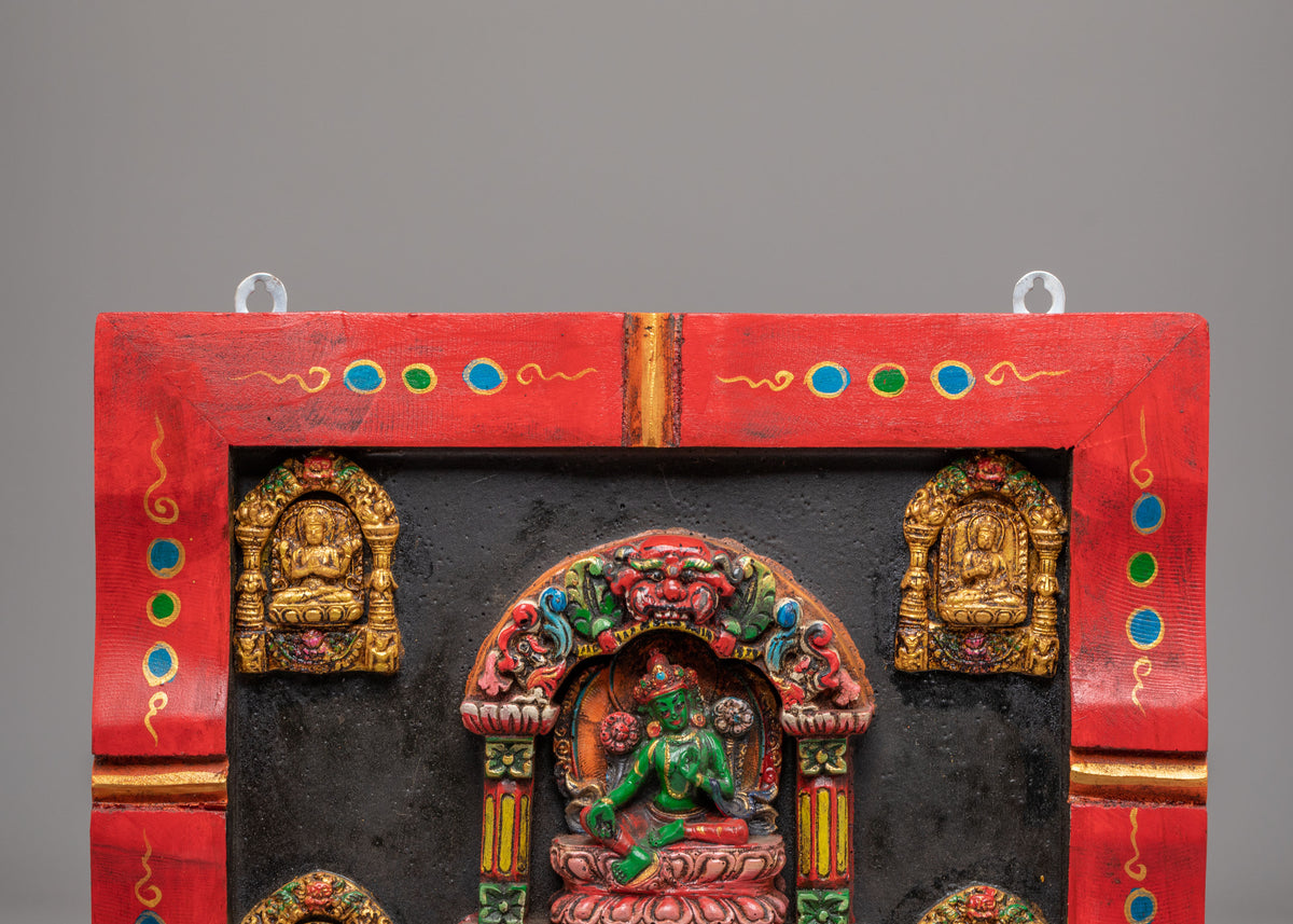 Buddhist Green Tara Wall Hanging | Buddhist Artwork with Chenrezig, Manjushri & Amitayus