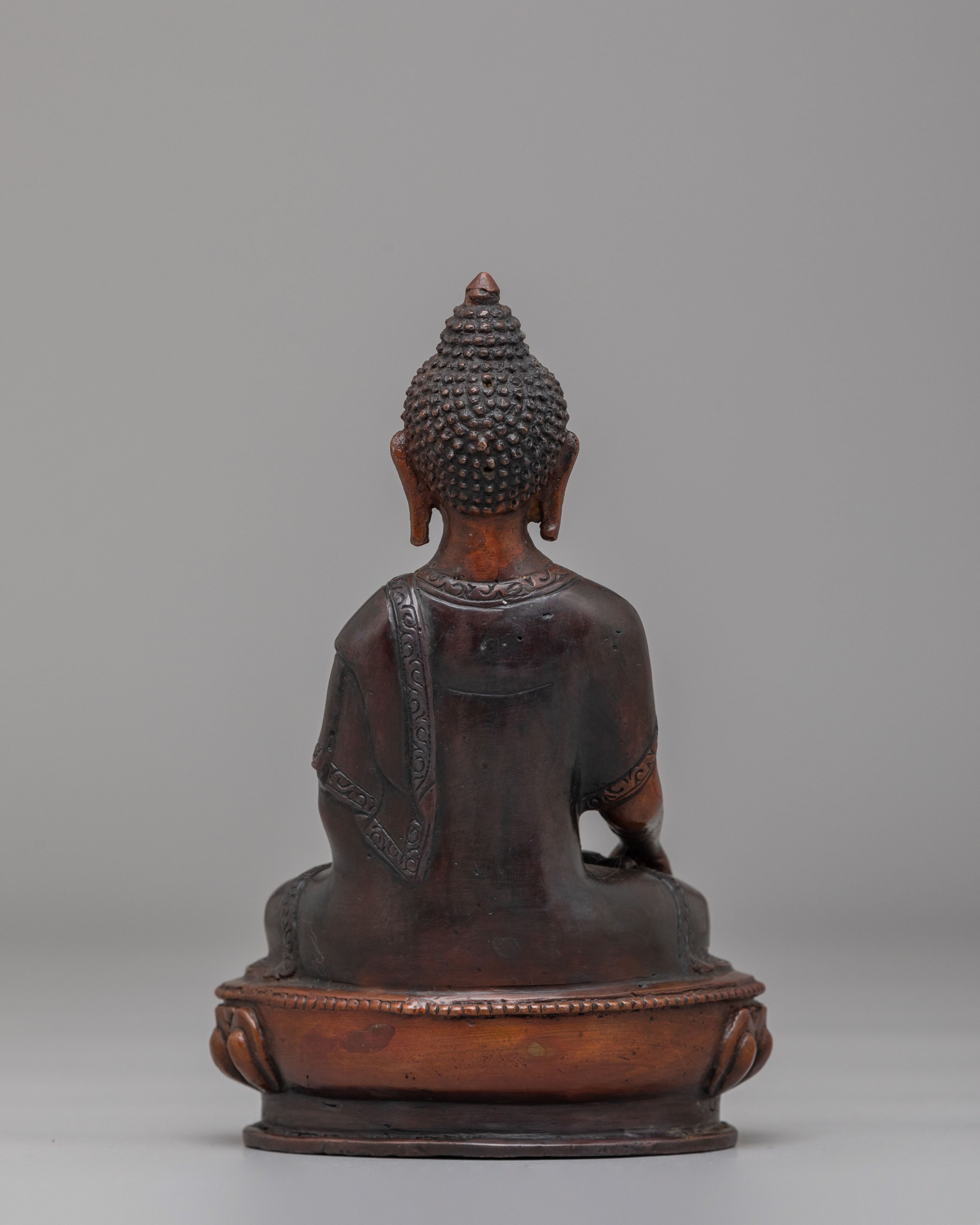Handmade Shakyamuni Buddha Shrine Statue | Oxidized Copper Body