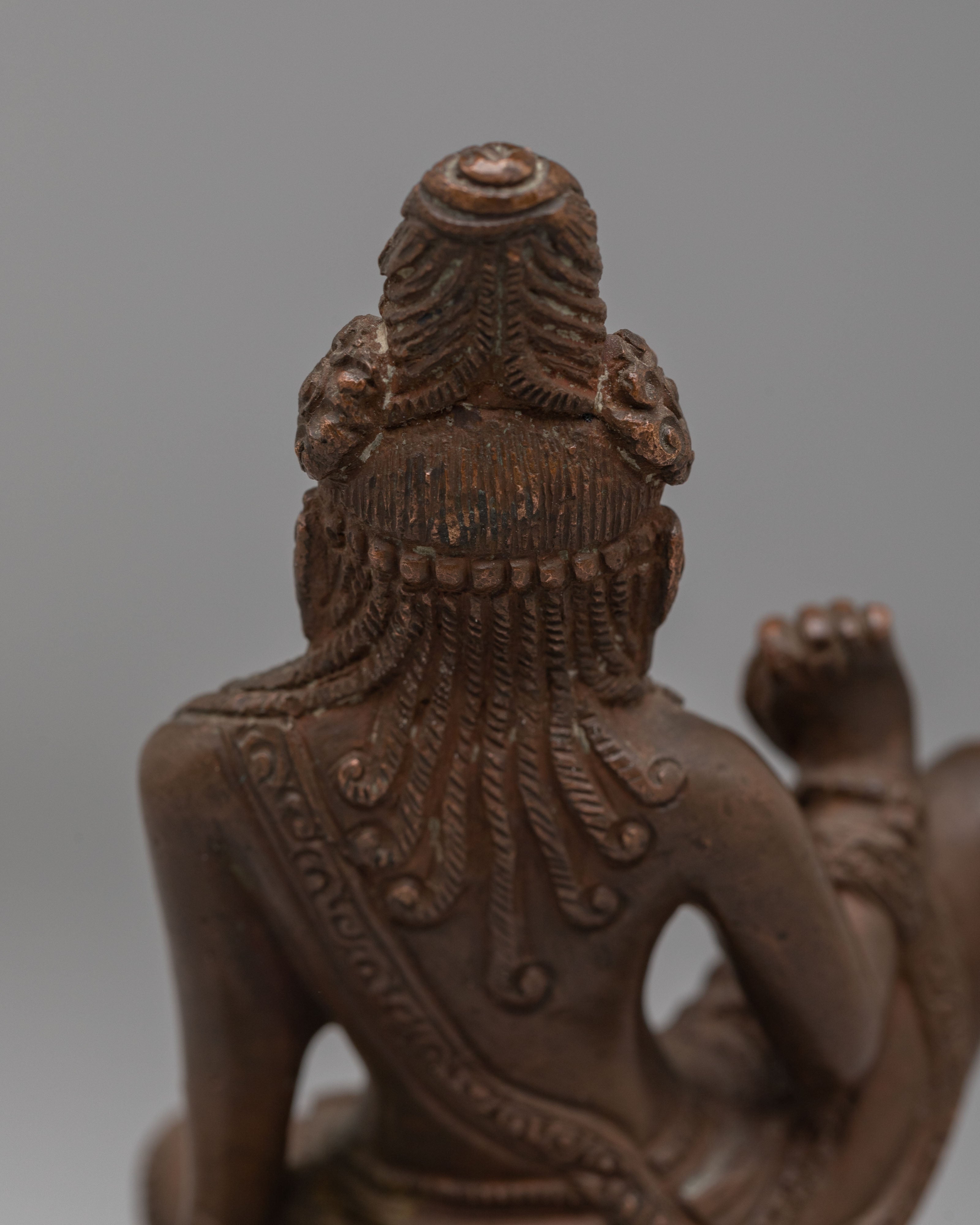 Handmade Indra Statue | Copper Lord Indra Figure with Wooden Base