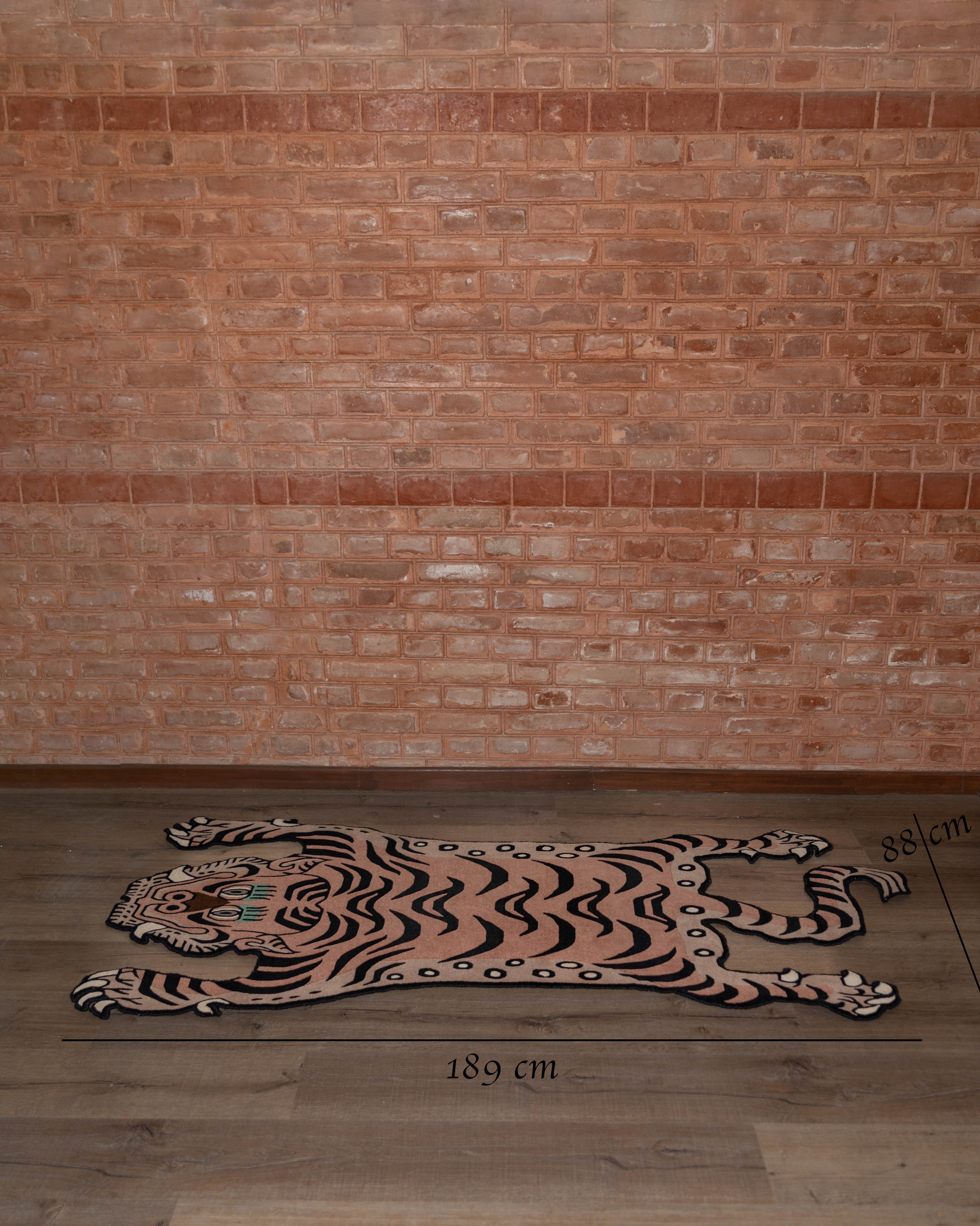 Decorative Handwoven Tiger Rug | Tibetan & New Zealand Wool with Viscose Accents