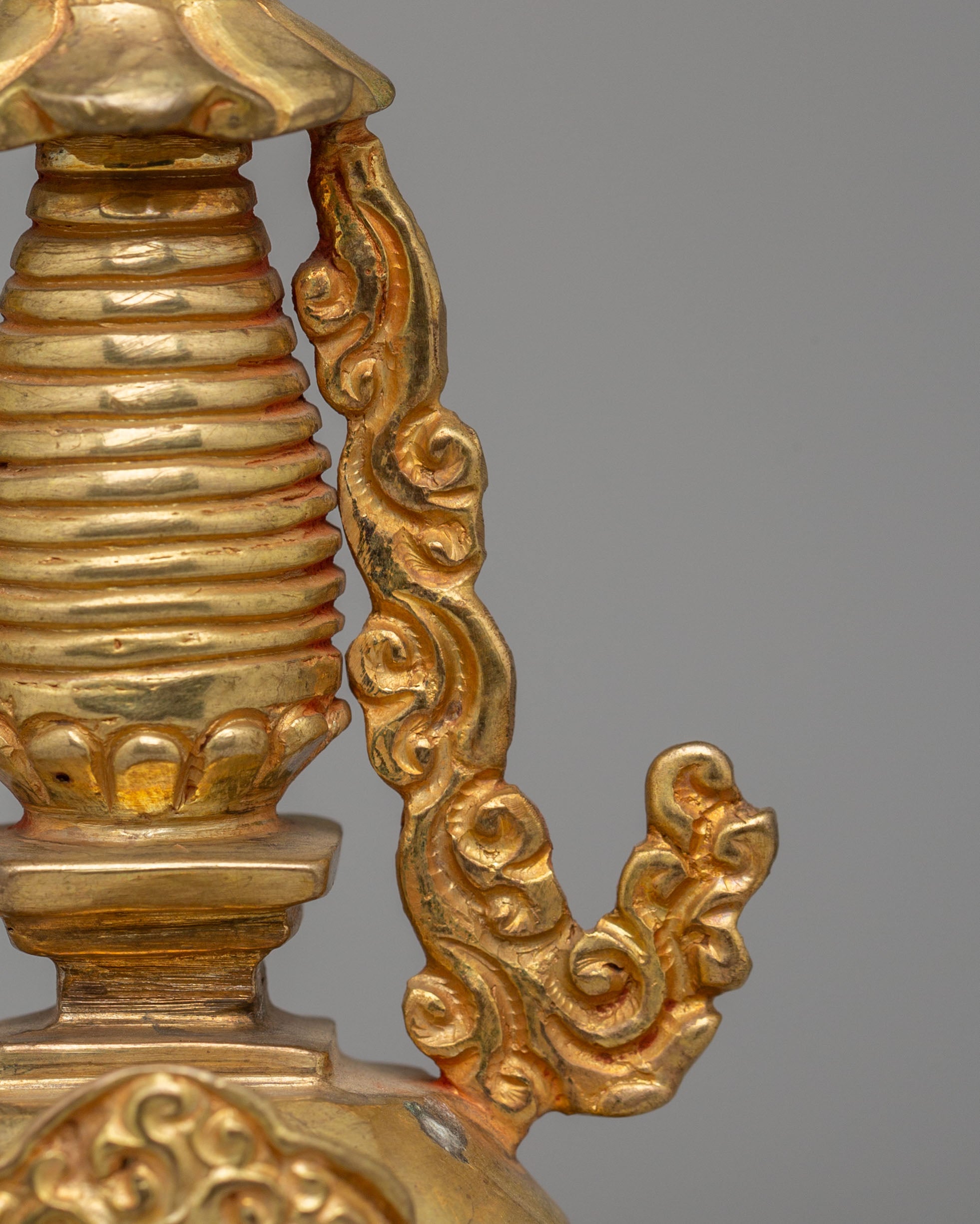 Handmade Descent from Heaven Stupa | Gold Plated Tibetan Stupa for Meditation