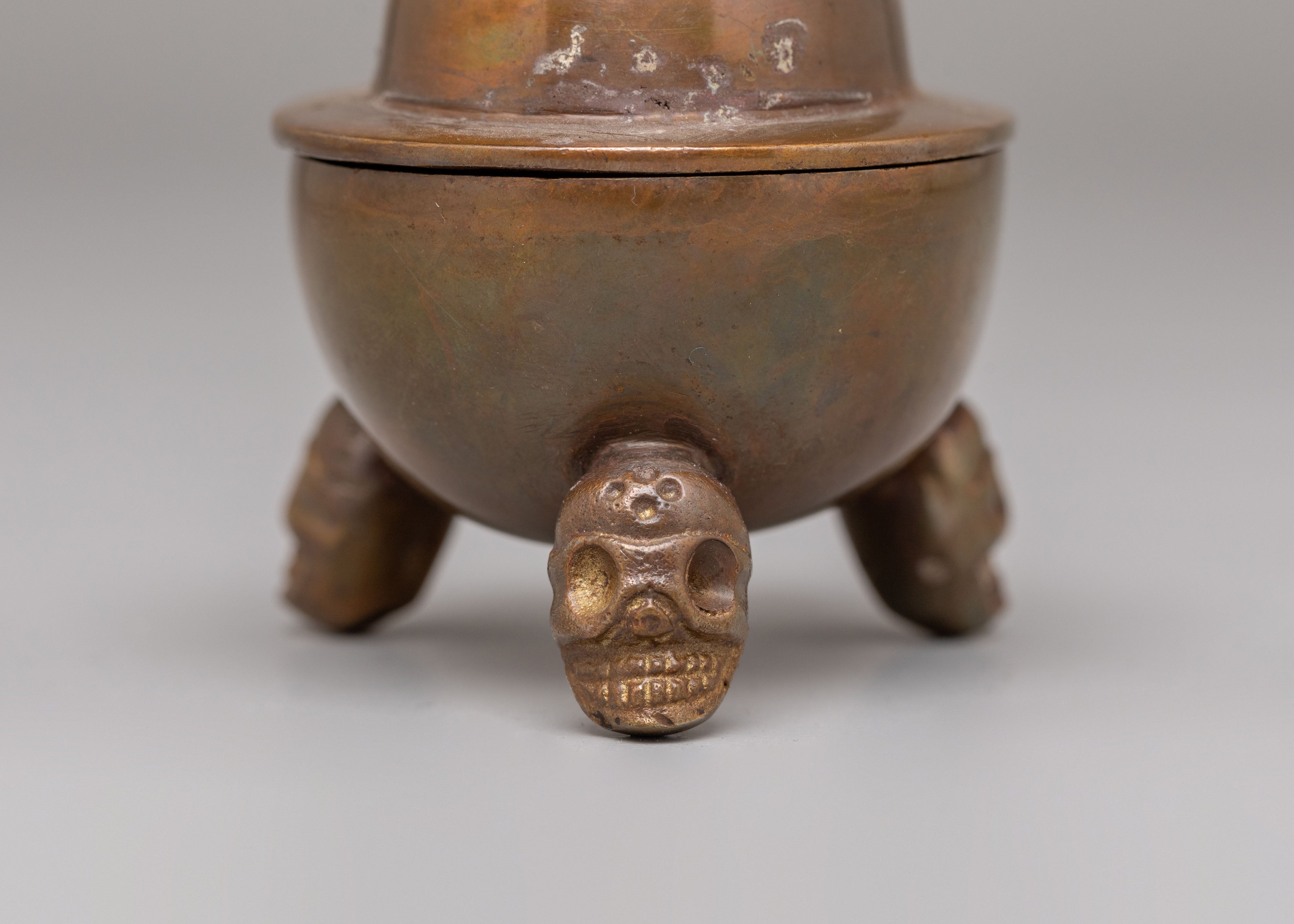 Sacred Tibetan Ritual Kapala | Oxidized Brass Offering Vessel