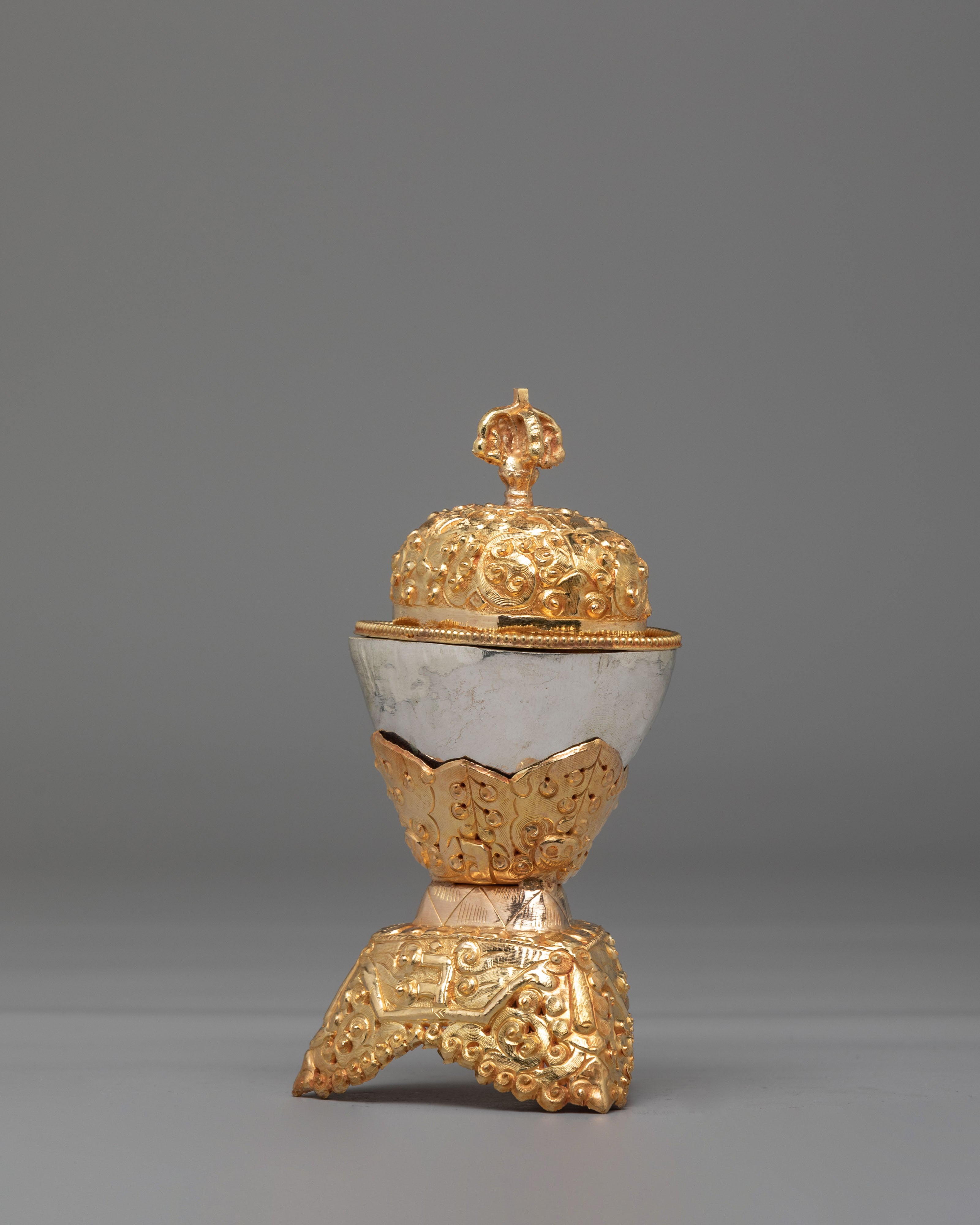 Traditional Ritual Kapala Set | Gold Gilded and Silver Coated Vessels