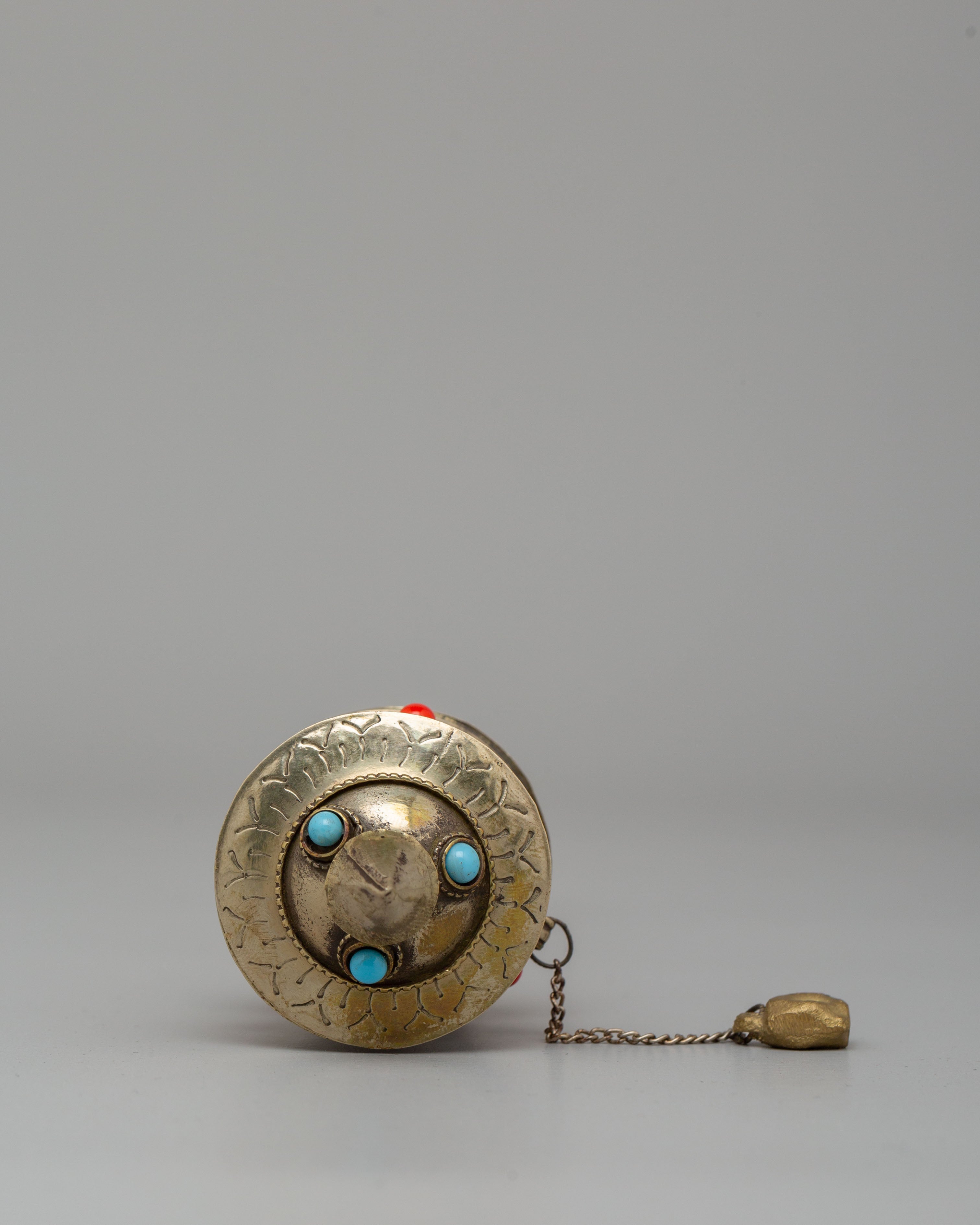 Sacred Handheld Prayer Wheel For Meditation | Copper, Coral & Turquoise Ritual Object