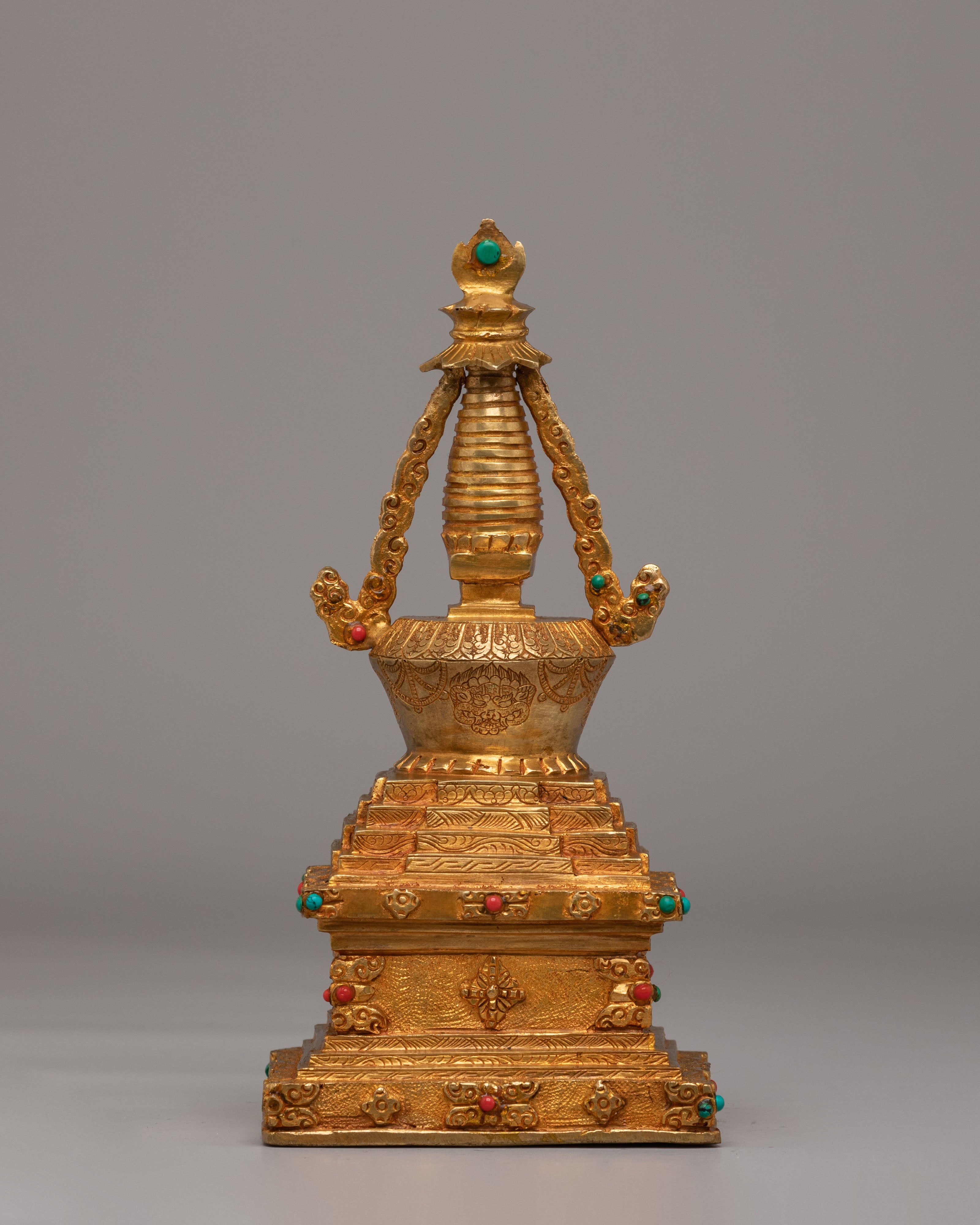 Buddhist Descent from Heaven Stupa | Sacred Tibetan Art for Spiritual Meditation