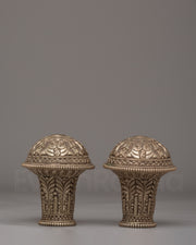 Brocade stick Caps for Thangkas - Oxidized Copper Body