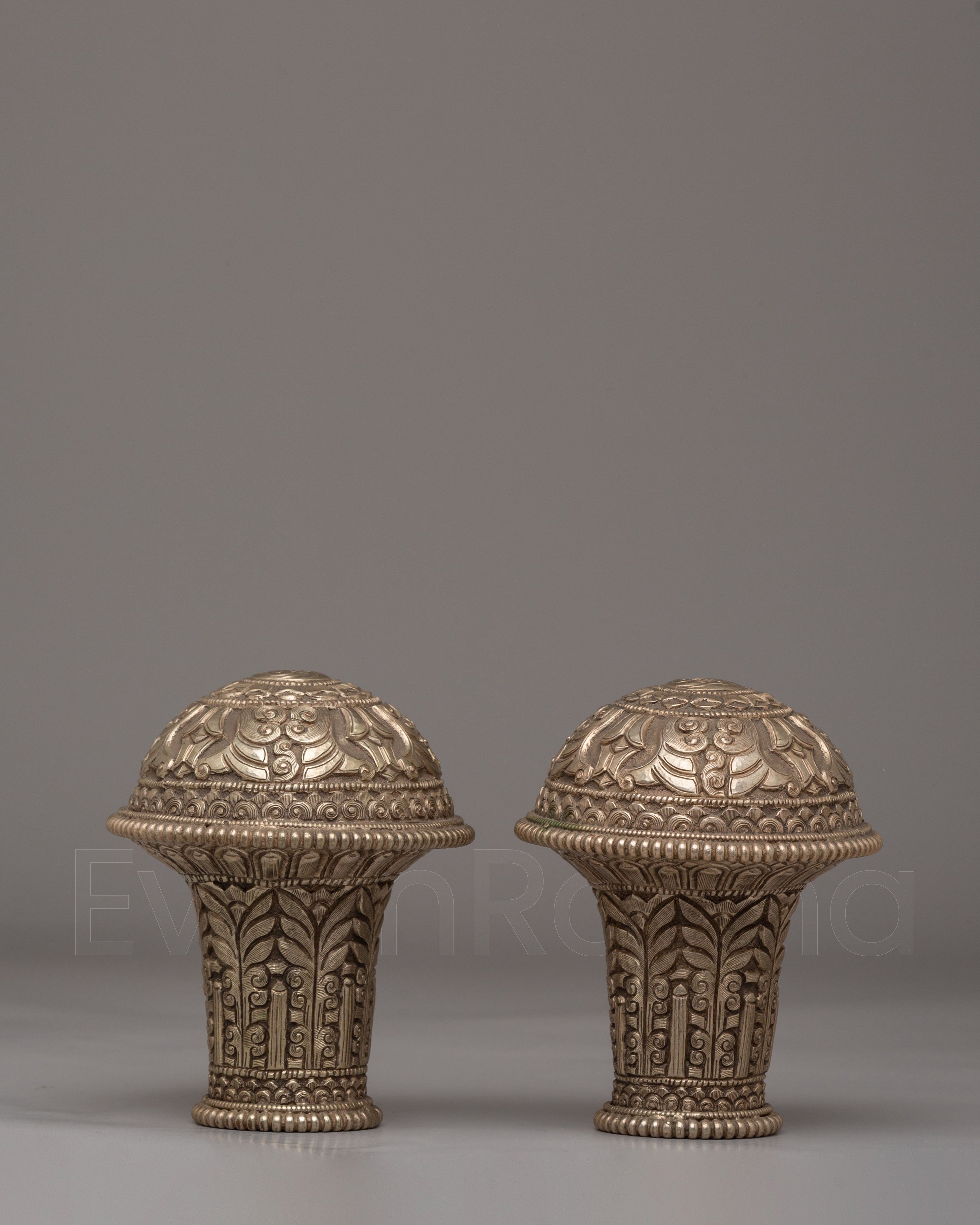 Brocade stick Caps for Thangkas - Oxidized Copper Body