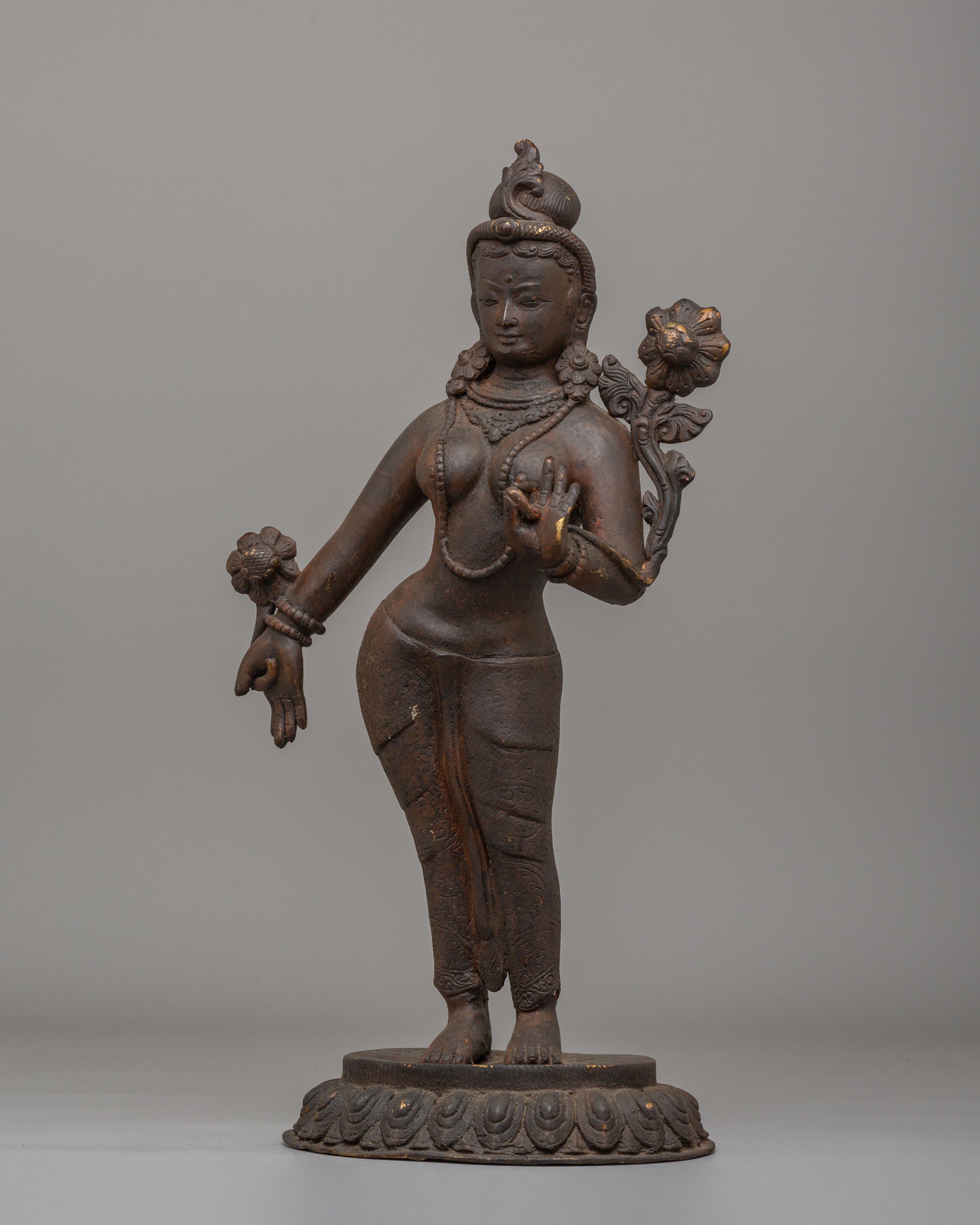 Himalayan Standing Tara Statue | Antique Finish Sculpture