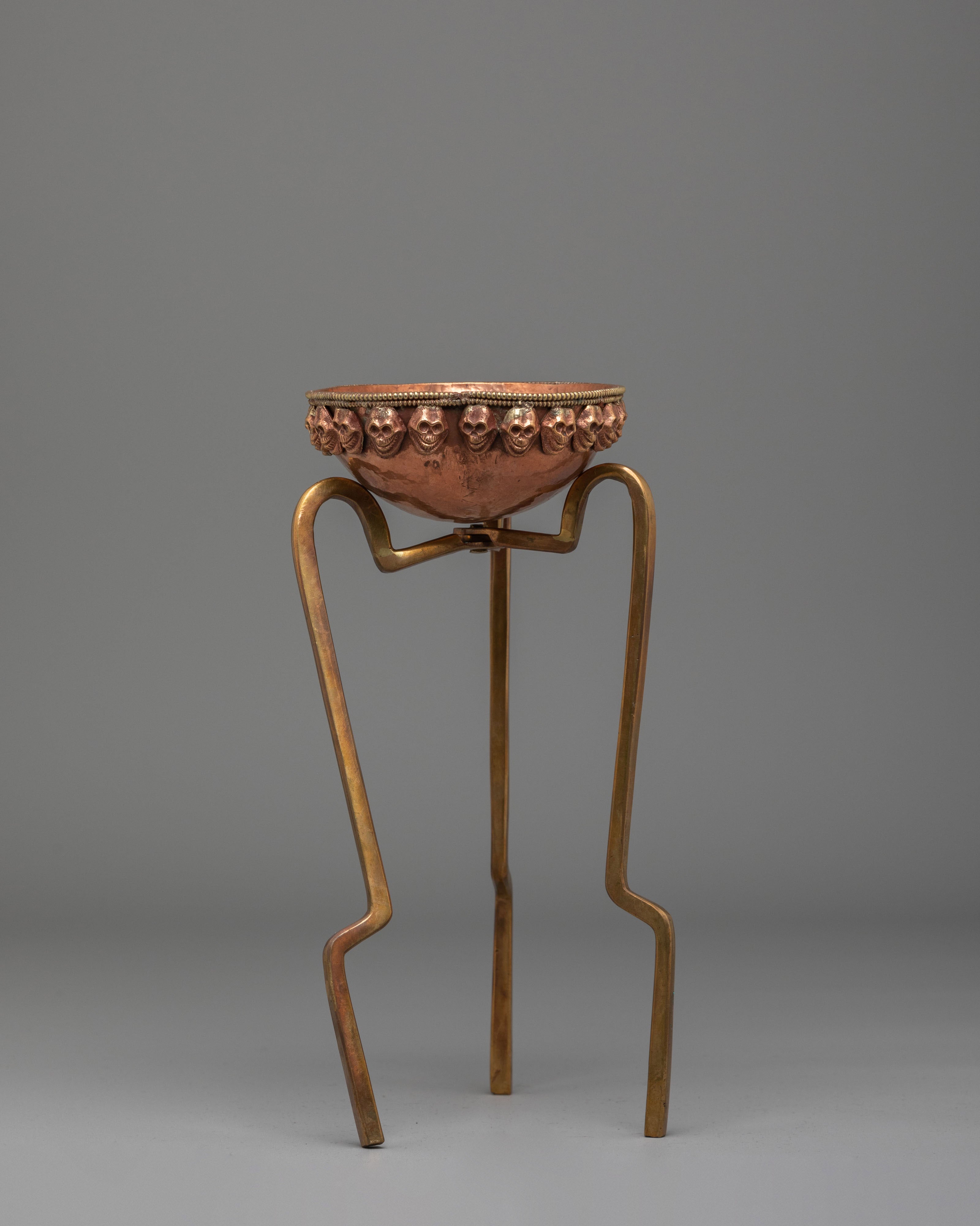 Kapala Skull Cup Stand Set | Himalayan Kapala Vessel with Skull Motifs