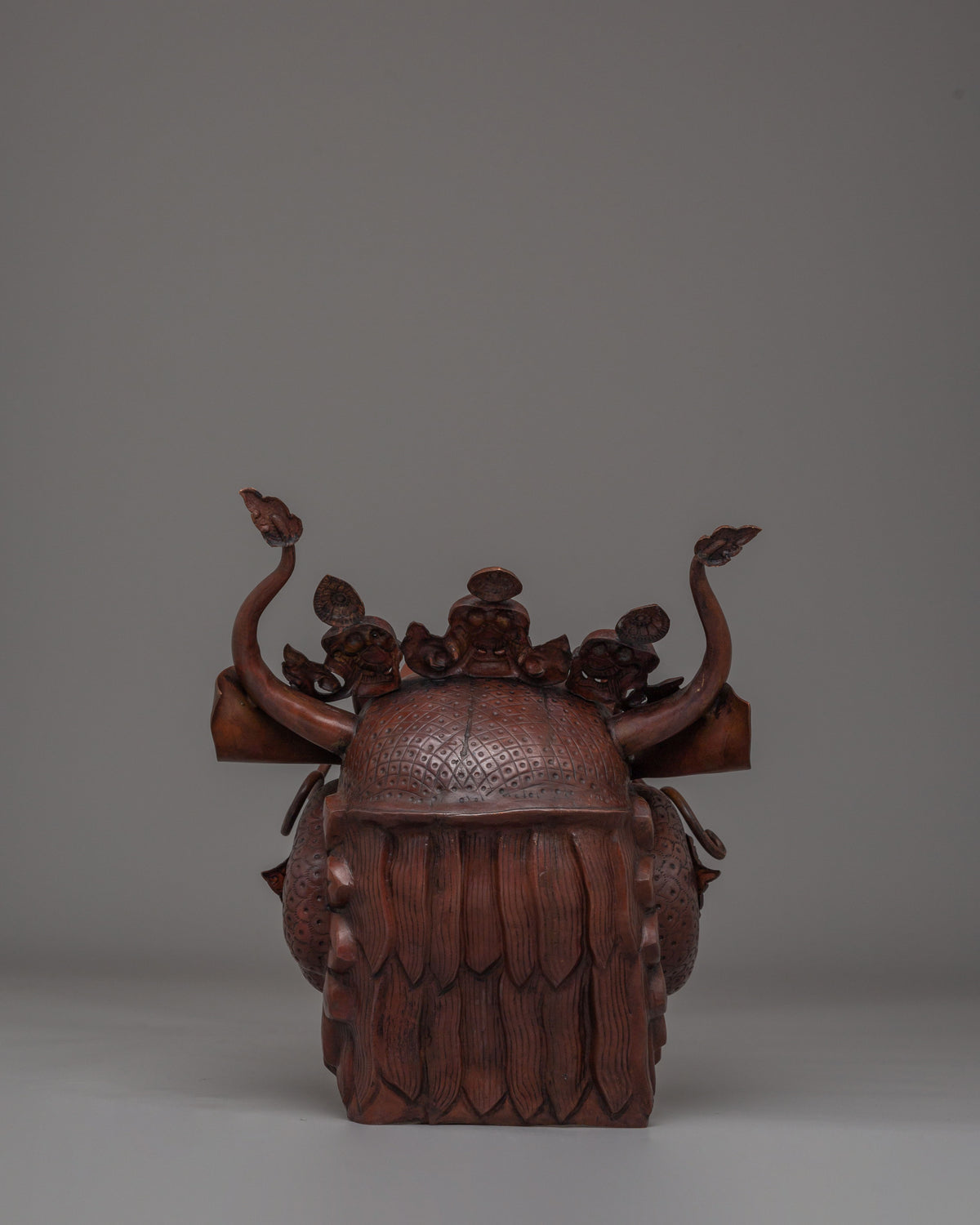 Carved Dragon Head Sculpture | Traditional Oxidized Copper Artwork
