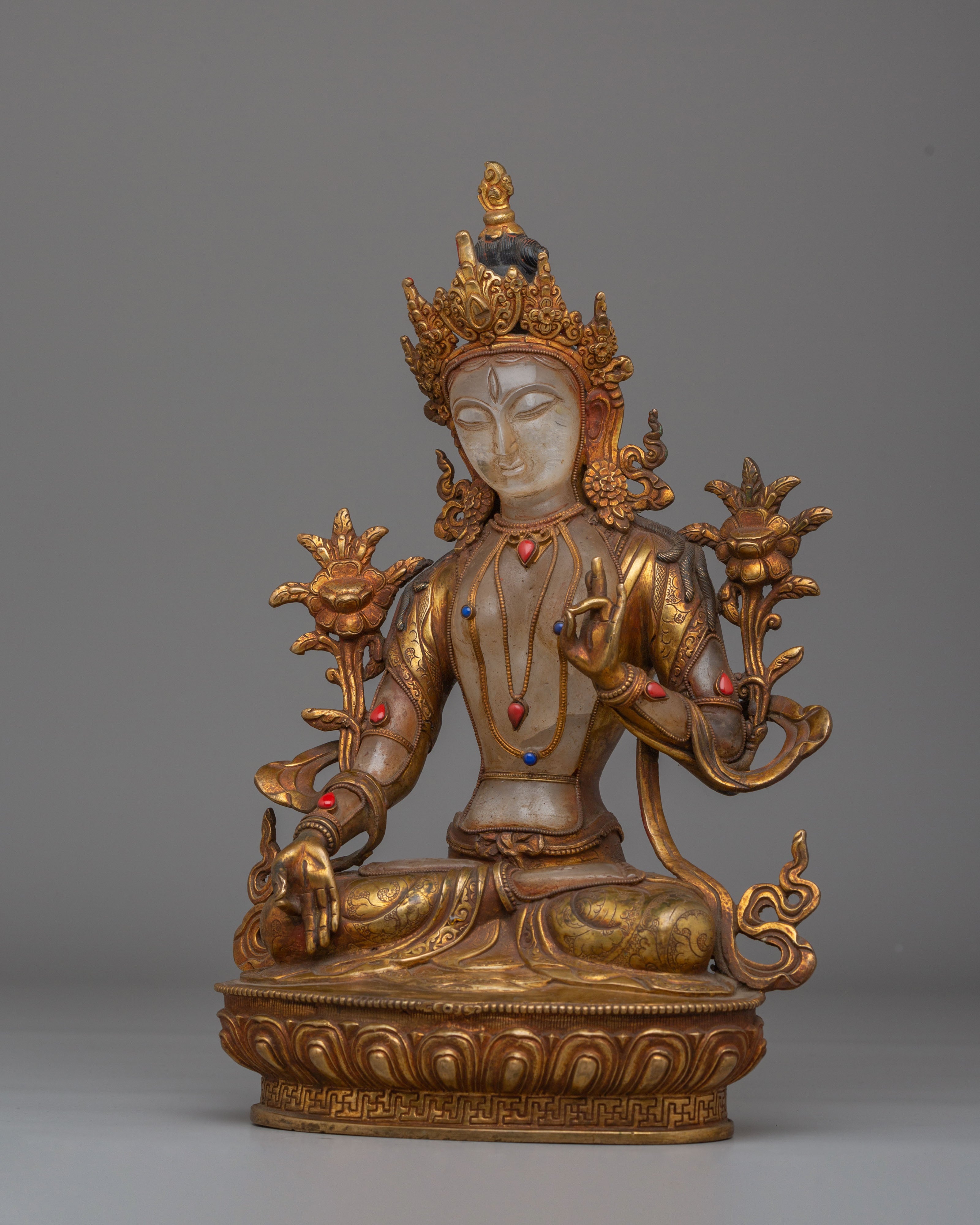 Spiritual Green Tara Decor Statue | Handcrafted Gemstone Figurine for Meditation