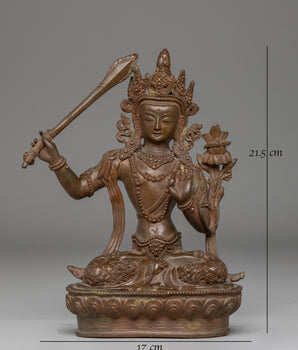 Sacred Wisdom Symbol Manjushri Statue | Tibetan Manjushri Oxidized Copper Art