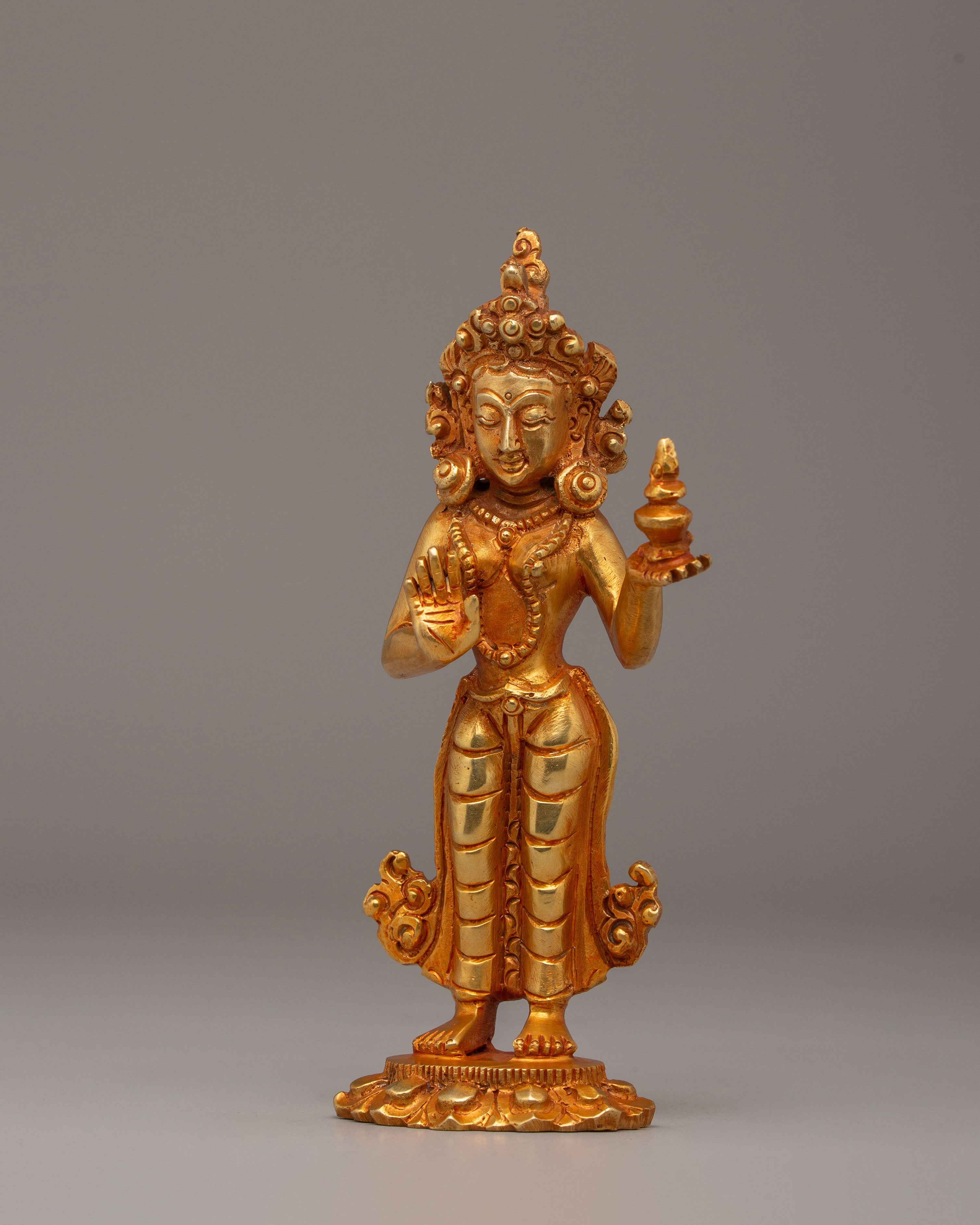 Handcrafted Mandarva Buddha Statue | Electro Gold Plated Statue for Altars