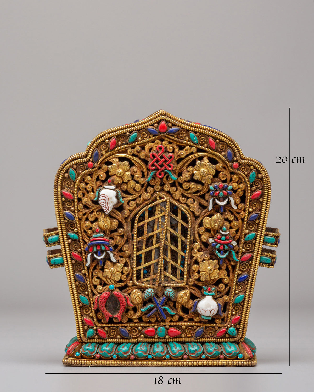 Handmade Buddhist Ritual Ghau Box | Gold Plated Copper Tibetan Shrine