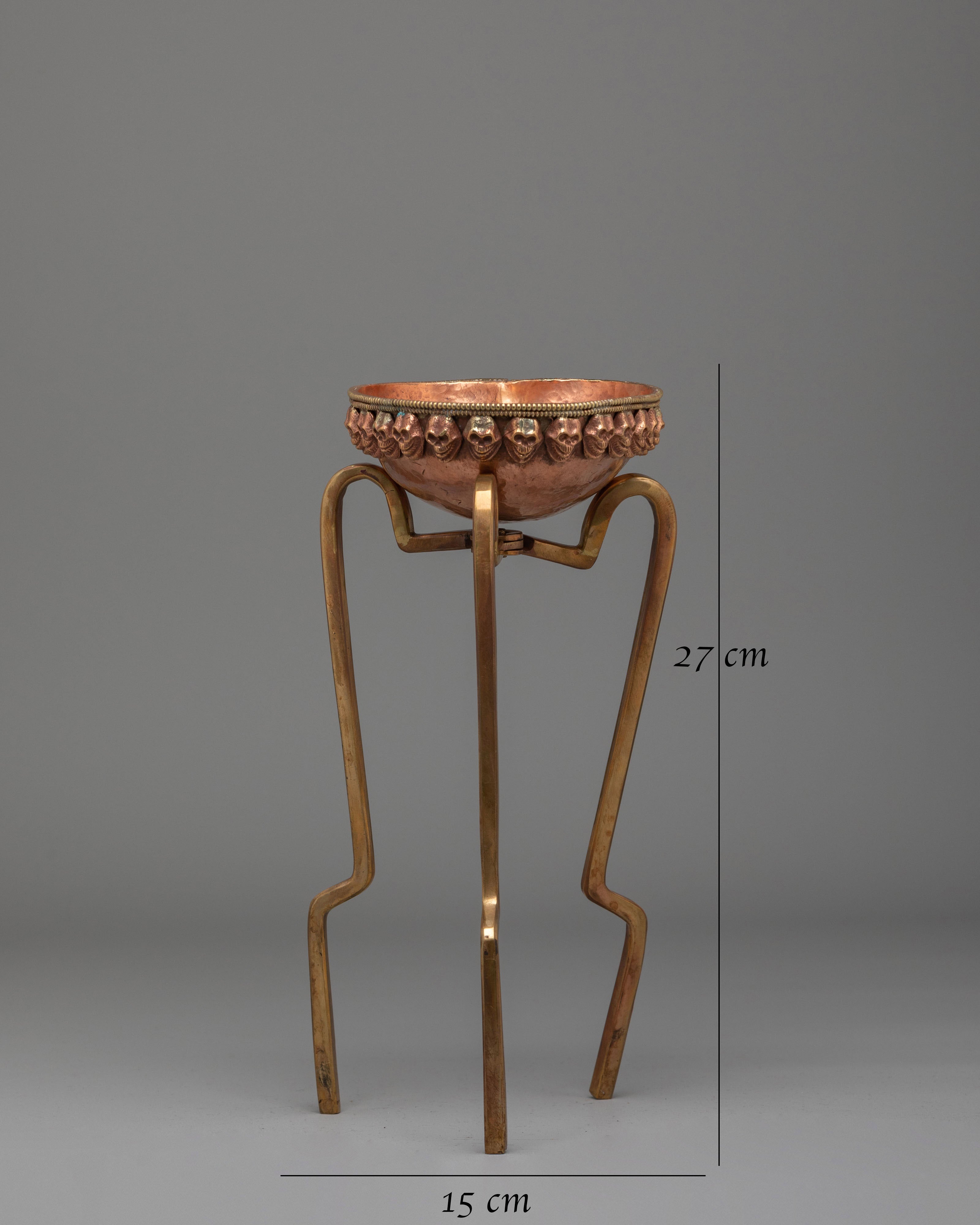 Kapala Skull Cup Stand Set | Himalayan Kapala Vessel with Skull Motifs
