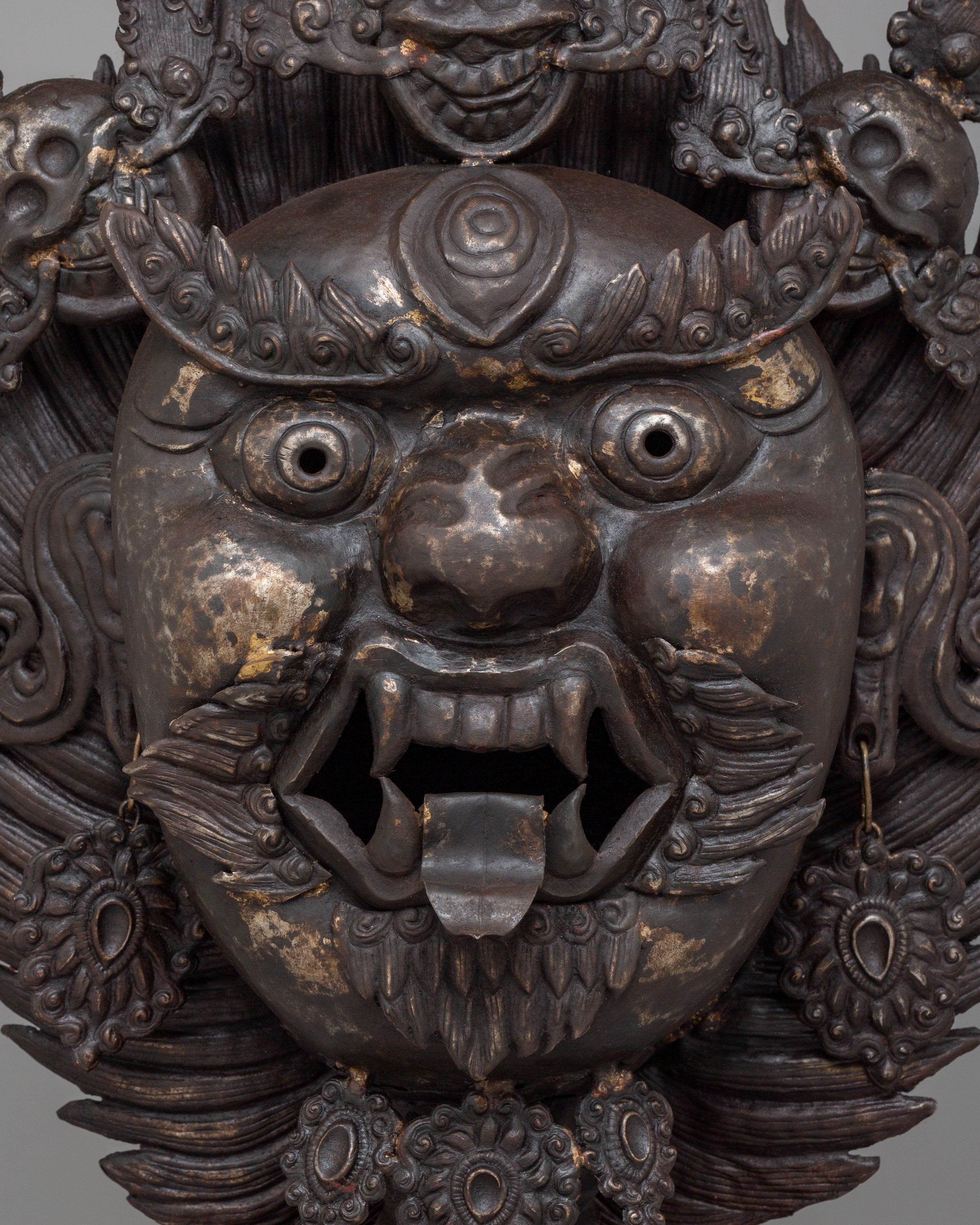 Traditional Bhairava Face Sculpture | Tibetan Wrathful Deity Altar Decor