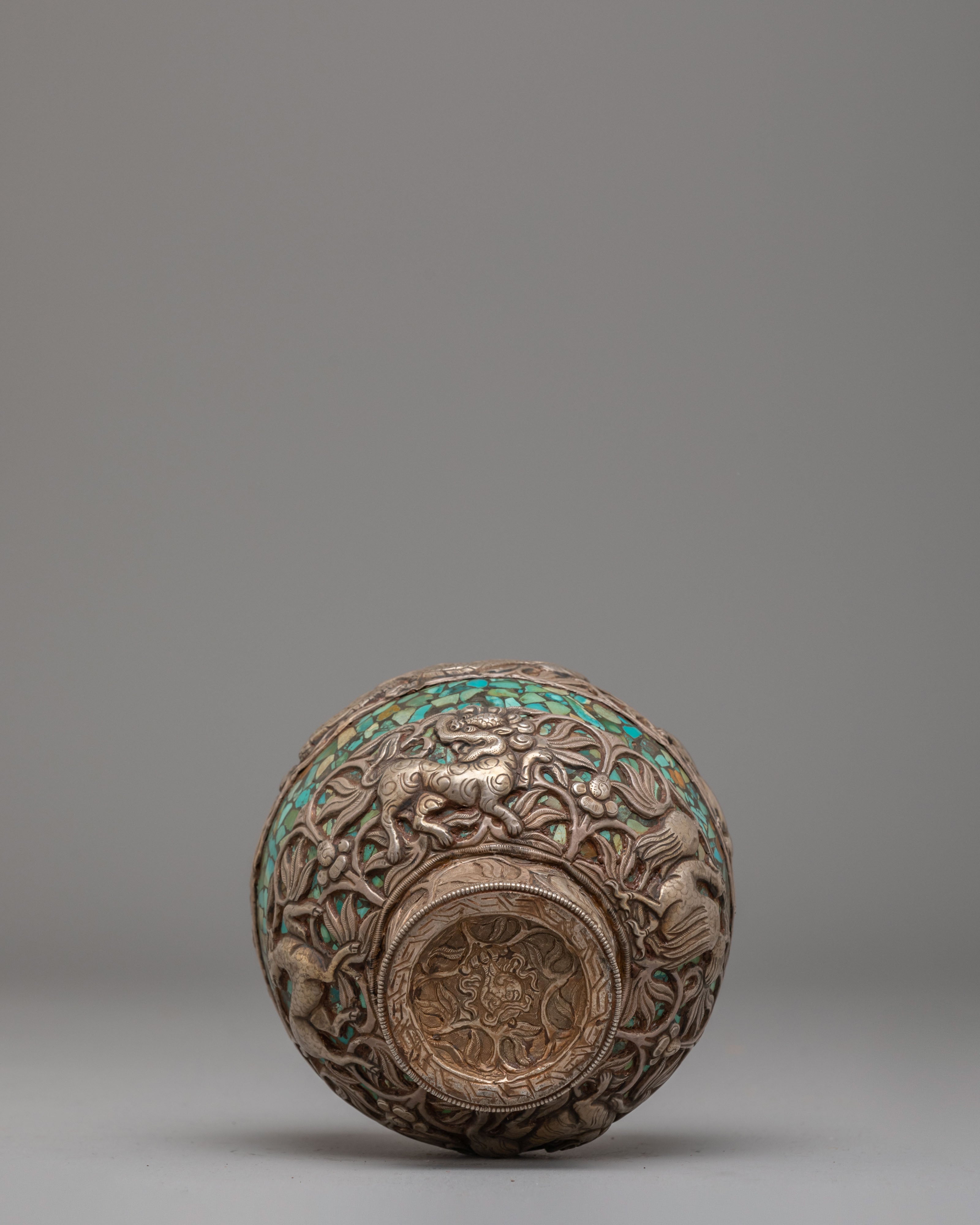 Sacred Tibetan Ritual Rice Vessel | Traditional Buddhist Offerings Vessel