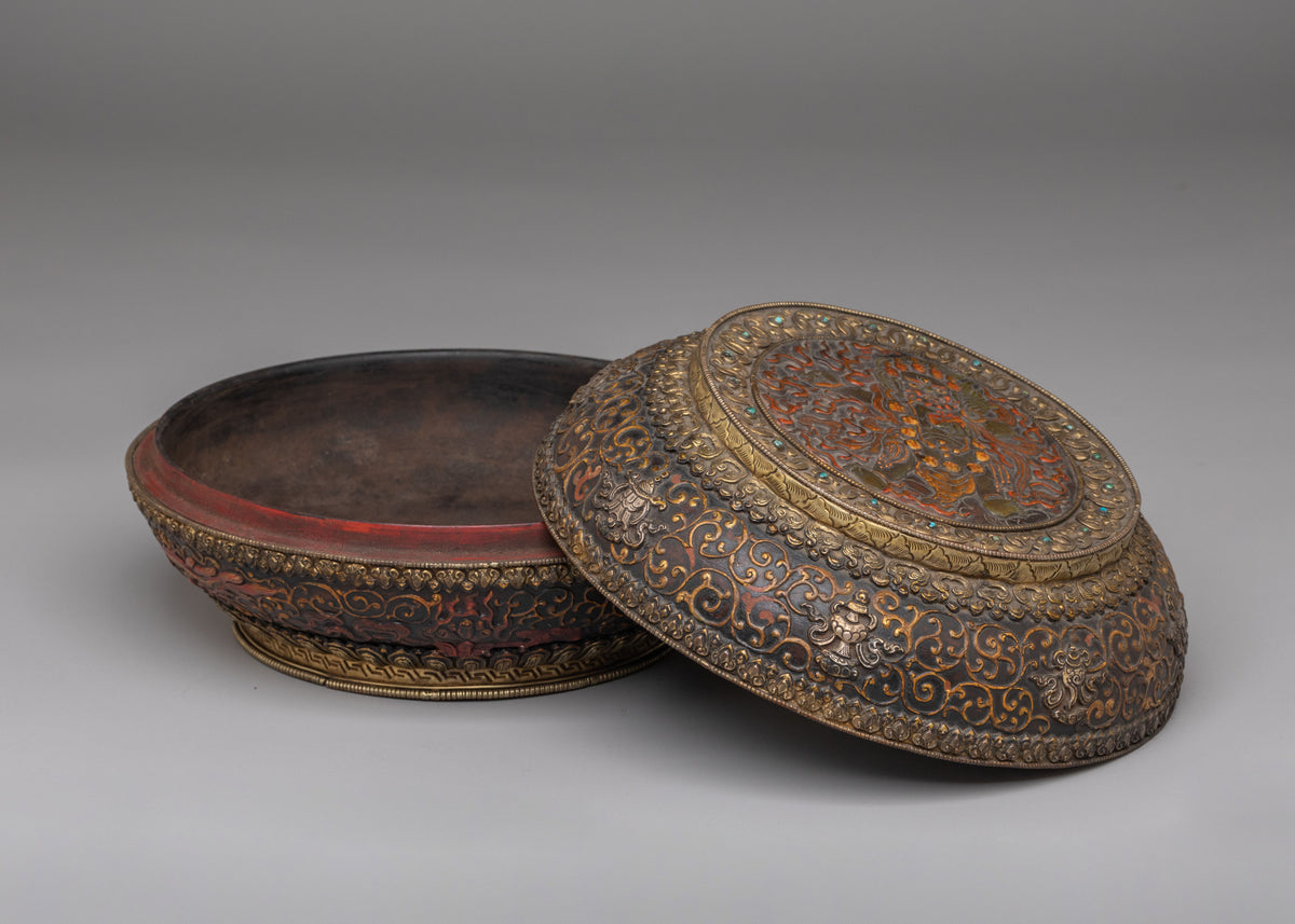 Handcrafted Tibetan Decorative Pot | Dragon and Double Dorje Artwork