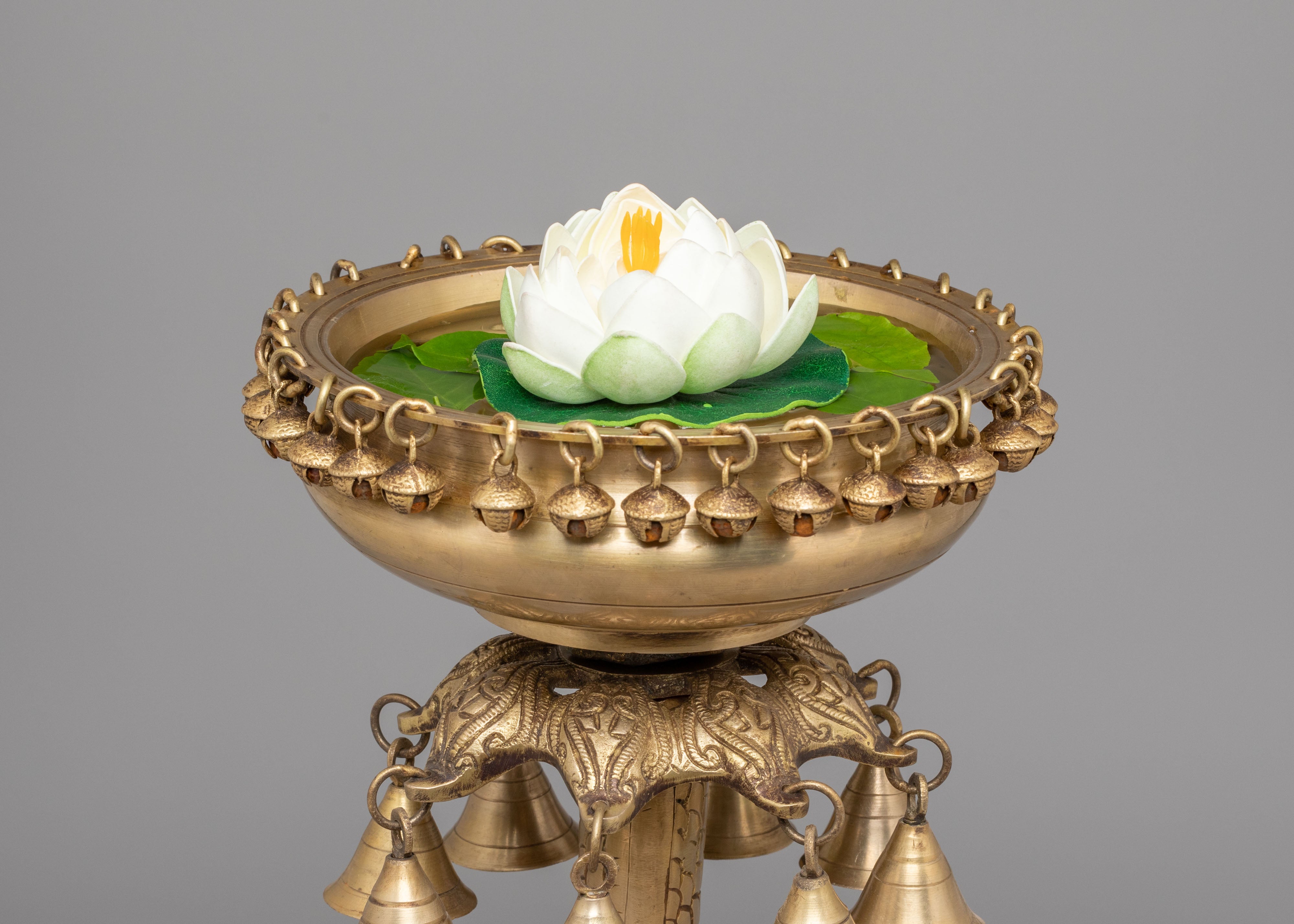Sacred Altar Decorative Urli Bowl | Fish-Shaped Base with Hanging Bells