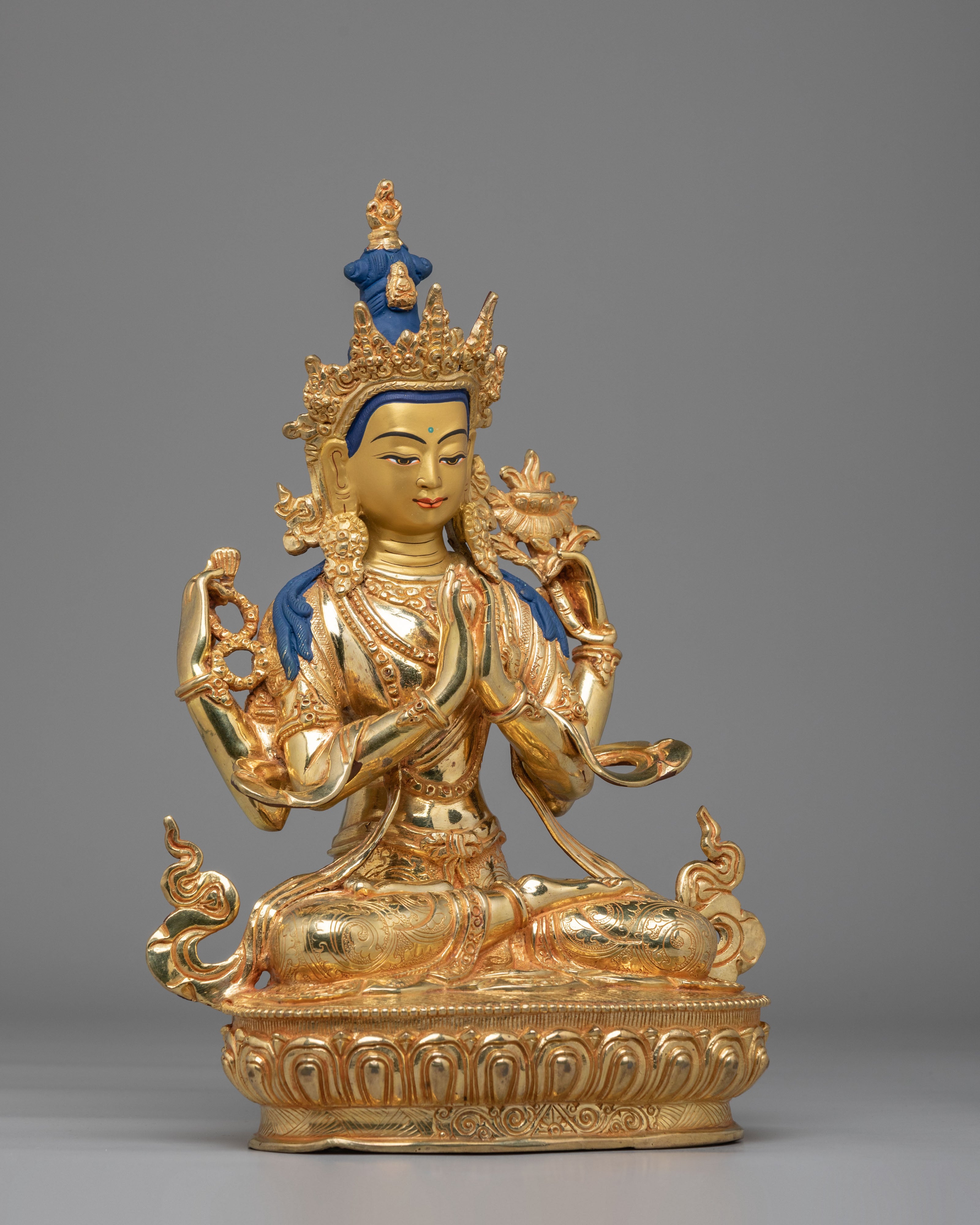 Himalayan Chenrezig Figurine | Traditional Tibetan Avalokiteshvara Statue