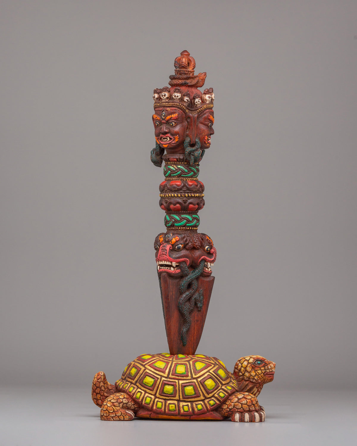 Hand-Carved Phurba with Tortoise Base | Traditional Vajrayana Ritual Dagger